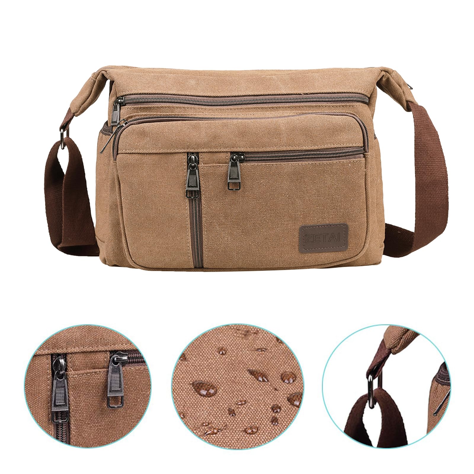 Sac Bandouillère Homme Sac Messenger Sac d'école Unisexe Vintage Canvas Sac Bandouliere Hommes Imperméable Pochette Téléphone pour Voyage Loisir Sport