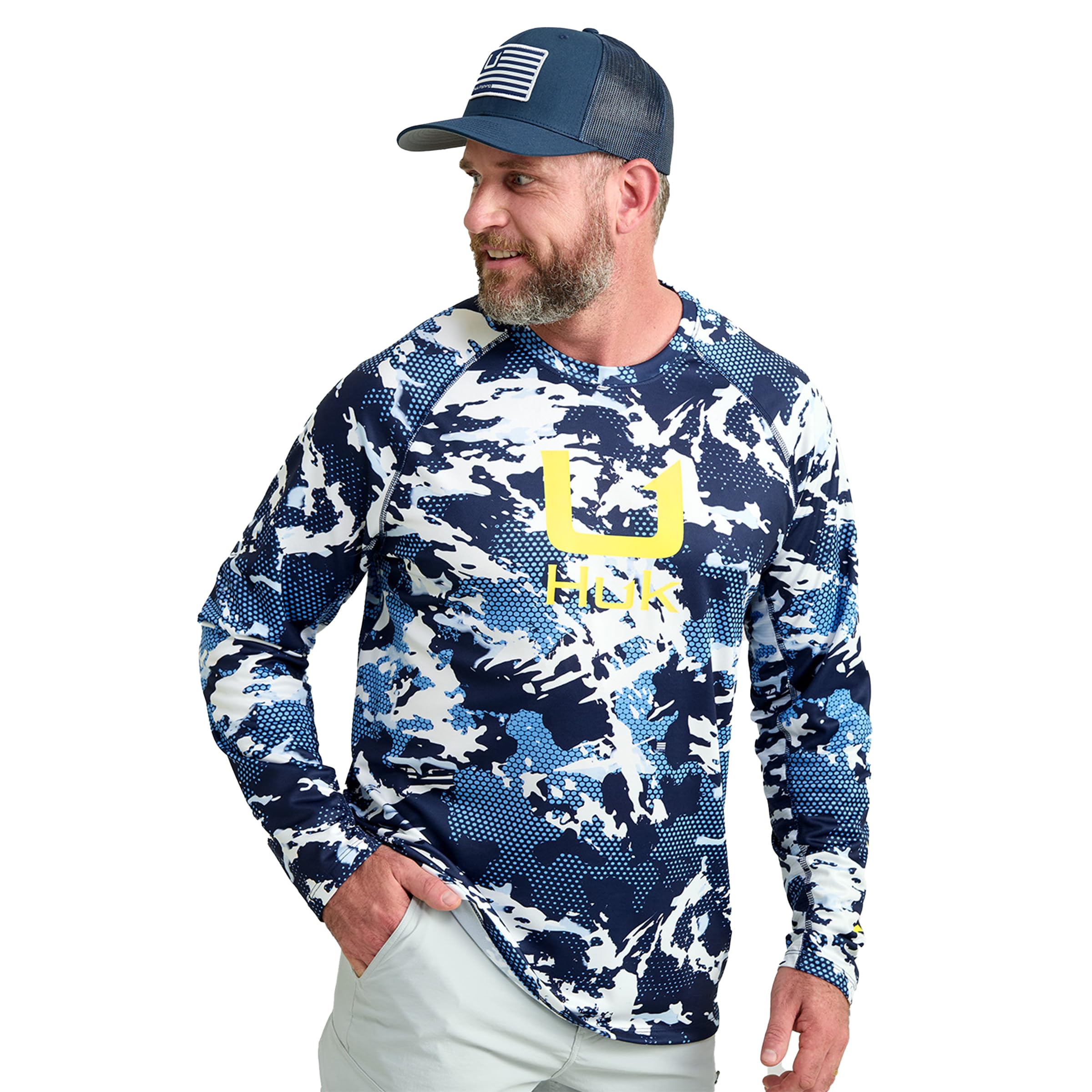 HUK KC Scott Men's Standard Fishing Shirt, Navy Blue