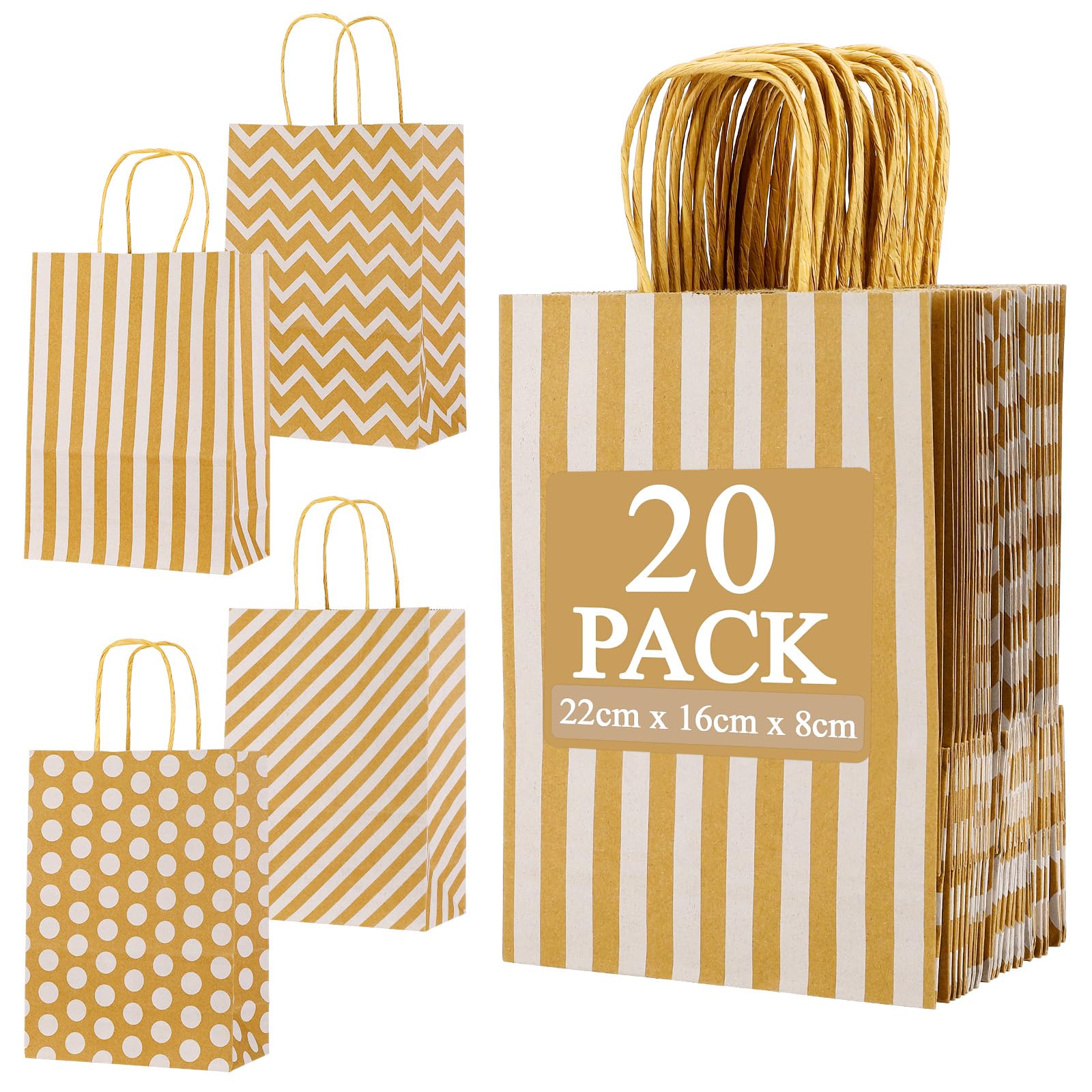 Farnirvana 20 Pezzi Sacchetti di carta per feste, Sacchetti per Regalini Fine Festa con manico, bustine borsa regalo per confezionare regali, per Matrimoni,Natalizi Feste,Halloween,compleanno bambini