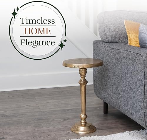 Miniatura 6 de OBJET D'ART Mesas auxiliares pequeñas redondas doradas, Portree, 21 pulgadas de altura, acento de metal vintage, laterales, pedestal, coctail y