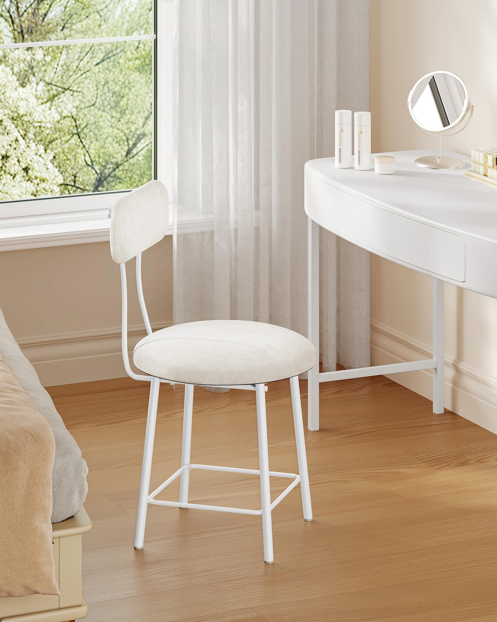 Hzuaneri Tabouret de Coiffeuse, Auteuil de Maquillage Rembourré, Tabouret à Chaussures, Convient aux Chambres et aux Entrées, Blanc VS32603X