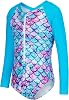 uideazone 2-9 Years Girls Long Sleeve Swimsuit One Piece Bathing Suit Zipper UPF 50+ Rashguard Swimwear
