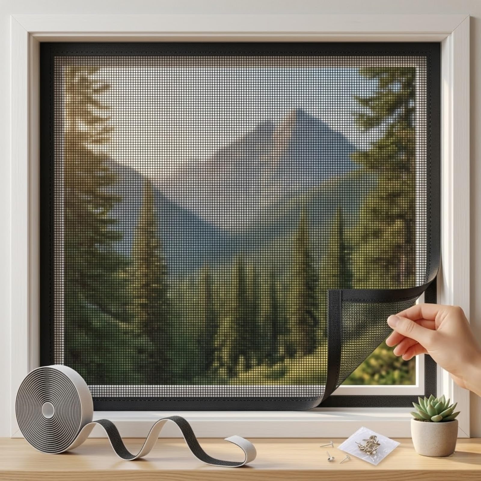 Moskitonetz Fenster Fliegengitter Ohne Bohren, Insektenschutz Glasfaser mit Klettband, Robustes Mückengitter Fliegenvorhang Selbstklebend, Einfache Montage(White,120x300cm)