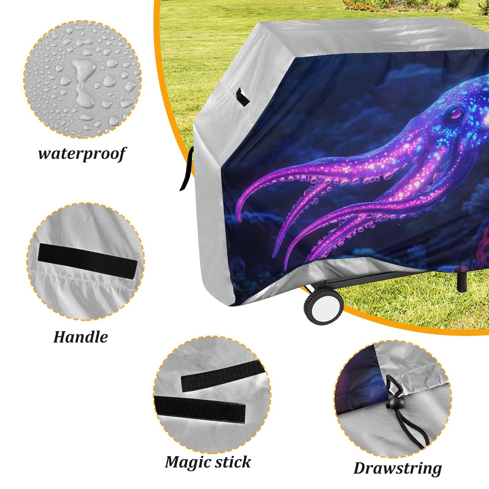 Copertura impermeabile resistente per barbecue, colore viola calamari