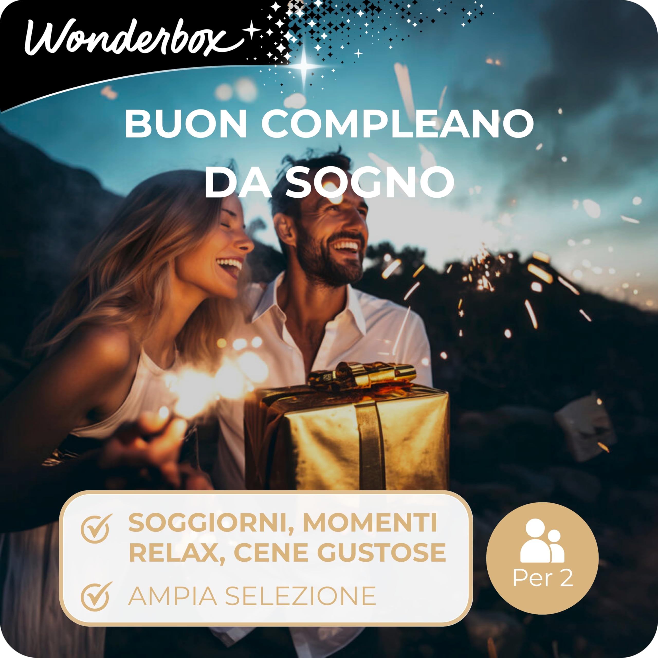 WONDERBOX - Cofanetto Regalo - Buon Compleanno da Sogno - per 2 Persone | 1 attività a scelta - Più di 2500 esperienze - Soggiorni, cene gustose o momenti relax