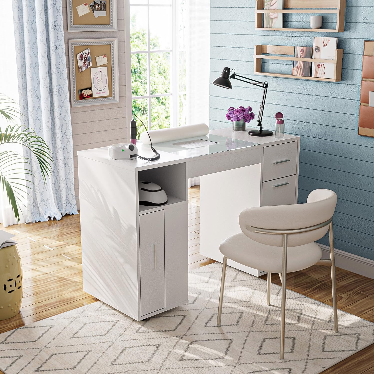 マニキュアテーブル ネイルデスク ネイルテック用 ガラストップ&amp