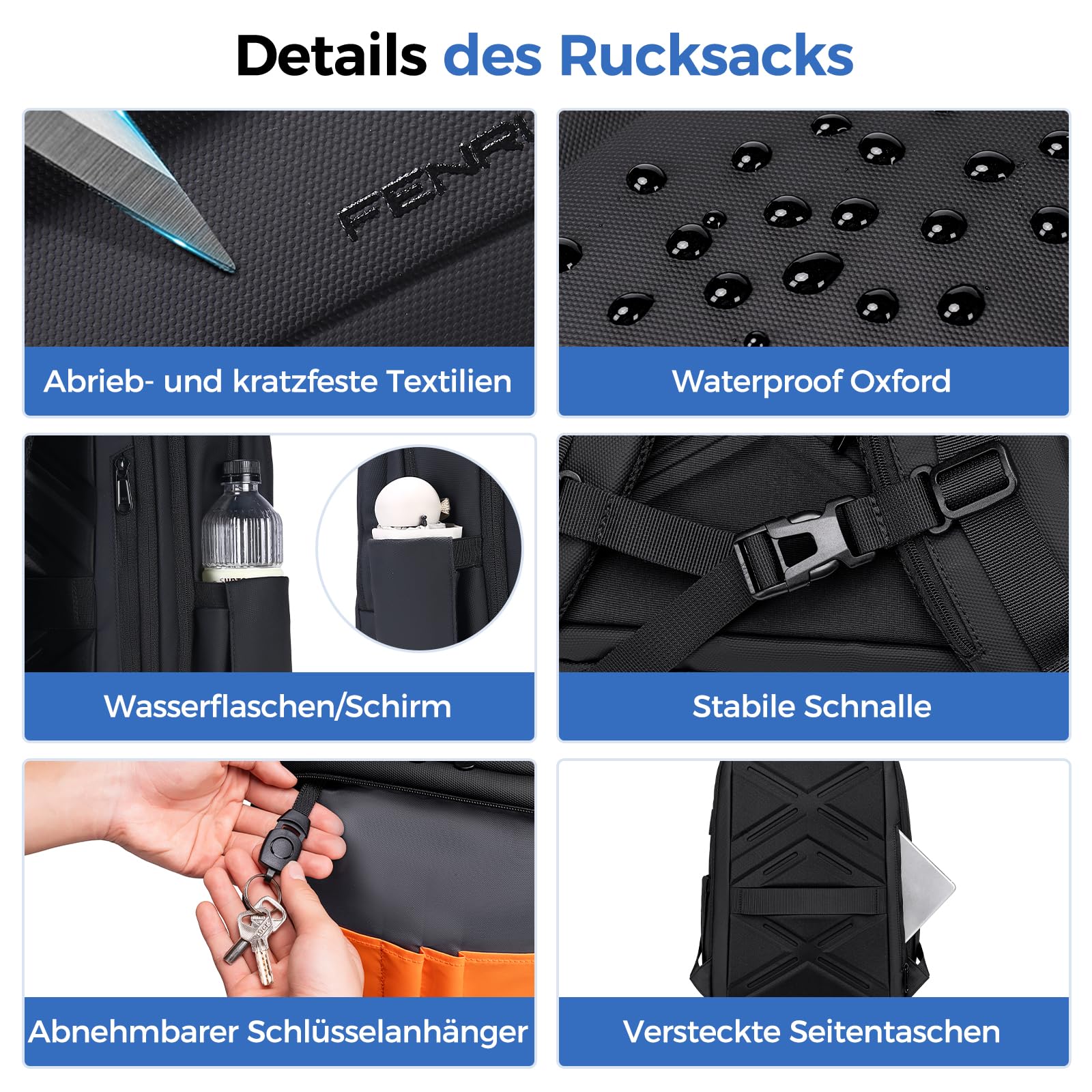 Fenree.geer Rucksack Herren –Handgepäck Rucksack 17.3-Zoll Laptop Rucksack Erweiterbar (Wasserdicht & Anti-Diebstahl) – Elegante Laptoptasche für Büro, Reisen, Pendeln und Schule – Unisex Design