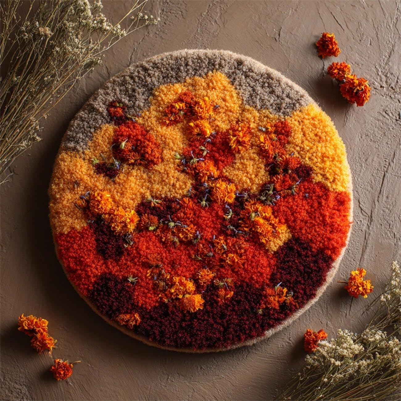 Kitquiver Rug Making Kit for Adults Orange Flowers 100x100cm