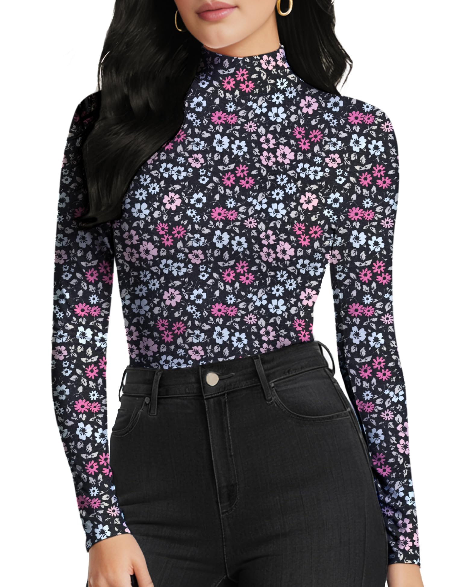 Women's Long Sleeve Mock Turtleneck Tops, Lightweight Baselayer Shirts, High Neck Pullover Undershirts Stretchy-image-20