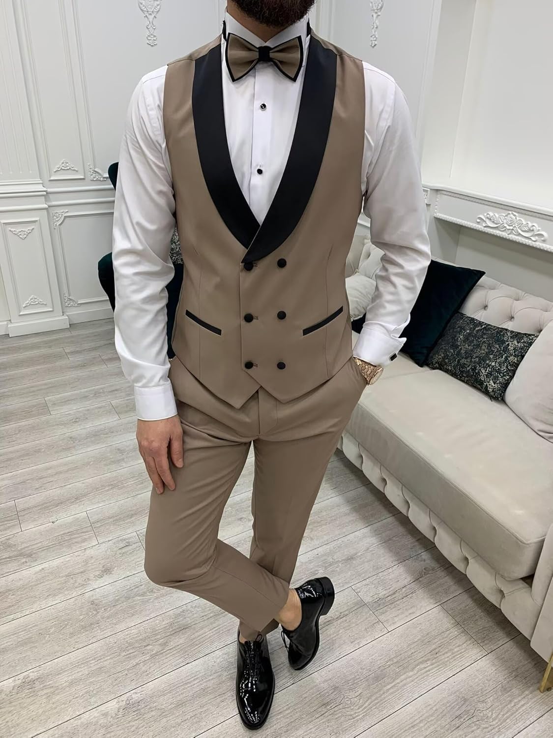 SHUZHXLZANGY Men's 3 Piece Wedding Tuxedo for Men Slim Fit Double Breasted Suit Men Prom Suits