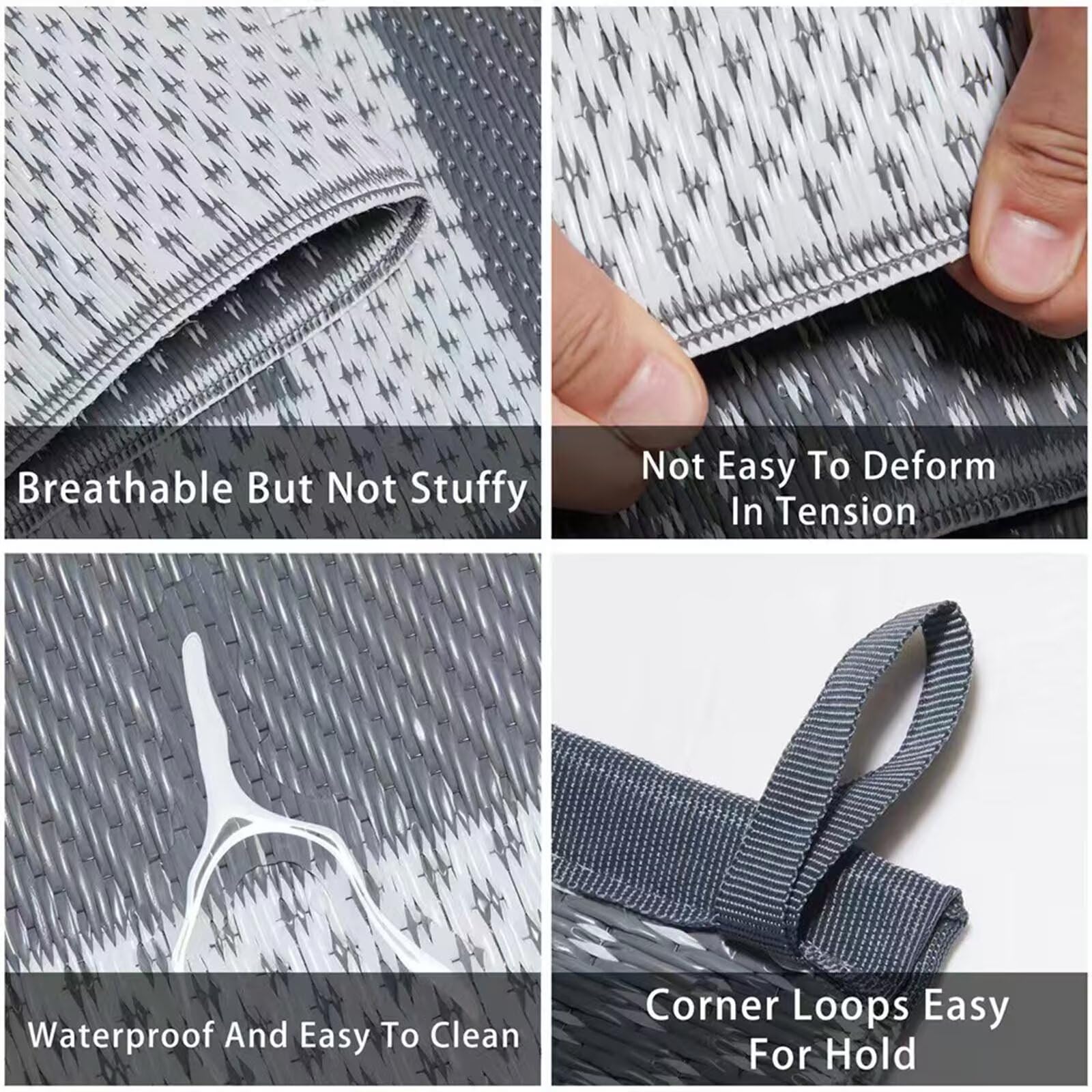 Tappeto impermeabile extra large per esterni, 610 x 760 cm, leggero, nero e bianco, tappeto da patio, resistente alla pioggia, tappetino in plastica intrecciata per uso esterno