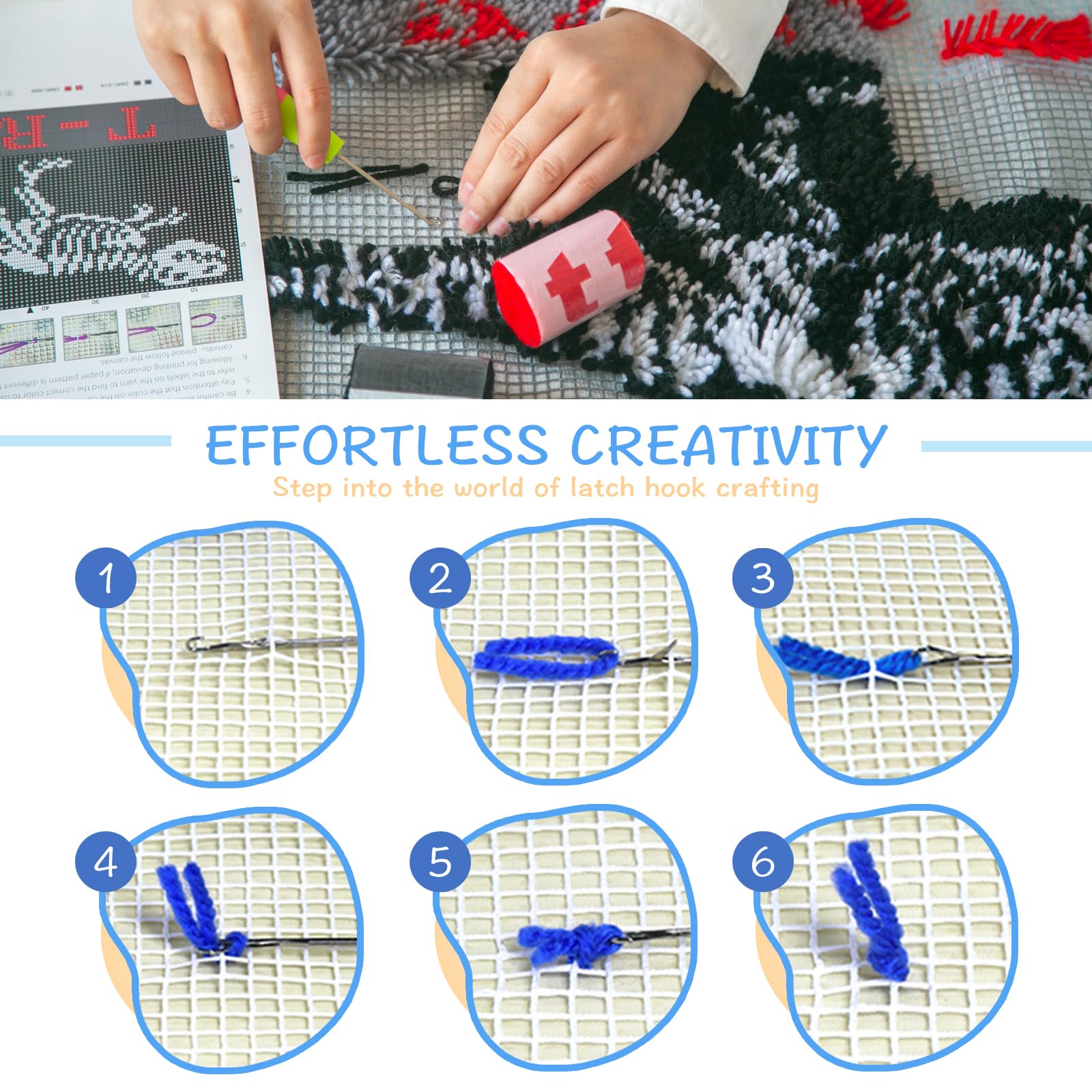 DIY Latch Hook Rug Kit For Beginners – 20.5x14.9" Dog Pattern, Includes Pre-printed Canvas & Yarn - View #4