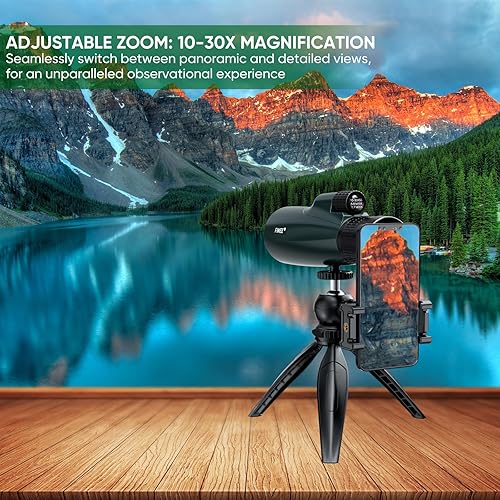 Miniatura 7 de FIMEE Zoom 10-30X50 Telescopio monocular para adultos de alta potencia con adaptador para teléfono inteligente y trípode para telescopio, telescopio