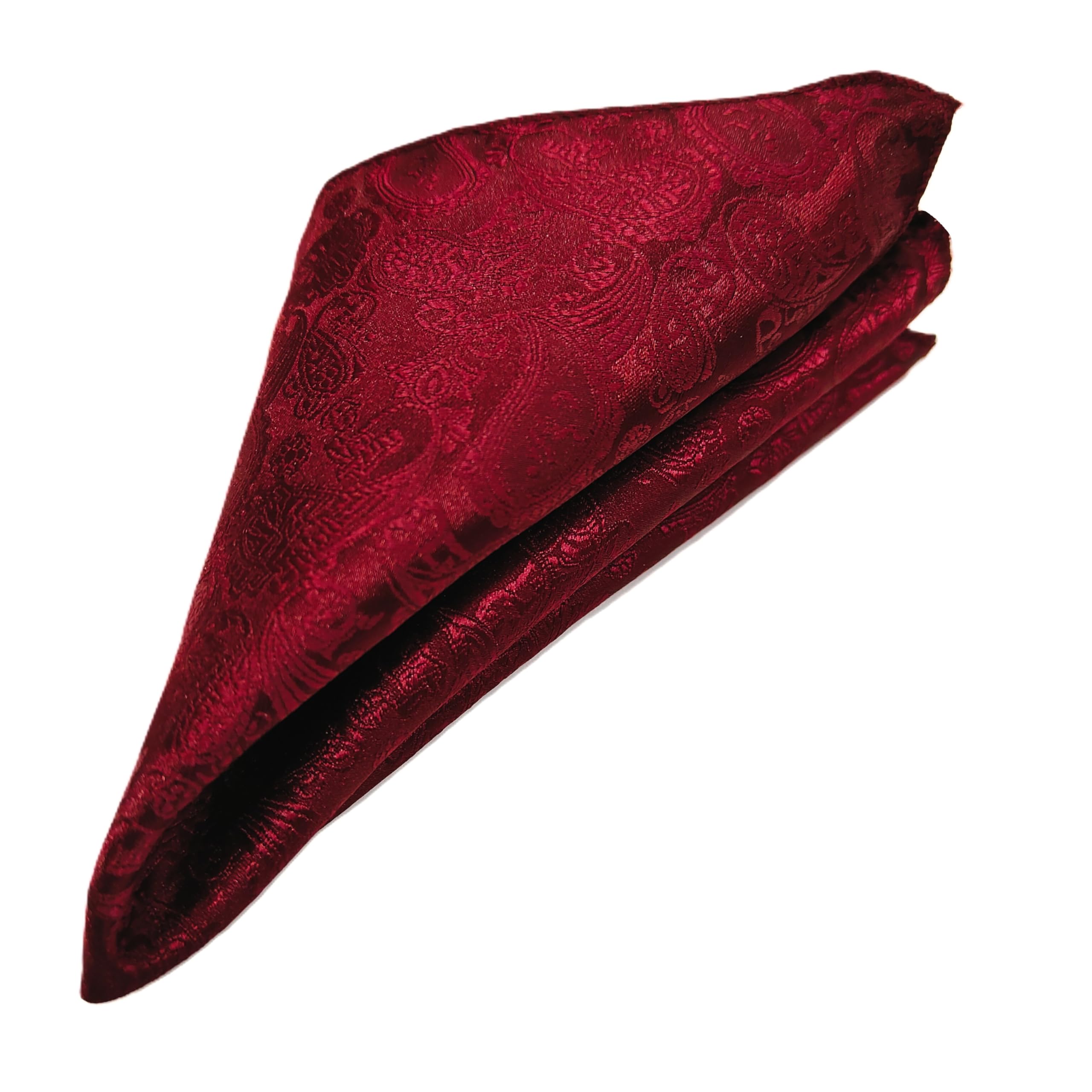 France Men's Designer Pocket Square Paisley Satin Microfiber Free Size (Pocket Square, Maroon)
