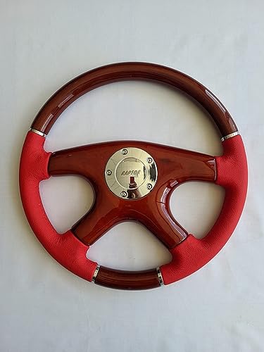 Raptor - Volante de cuero rojo y madera de caoba de 15"