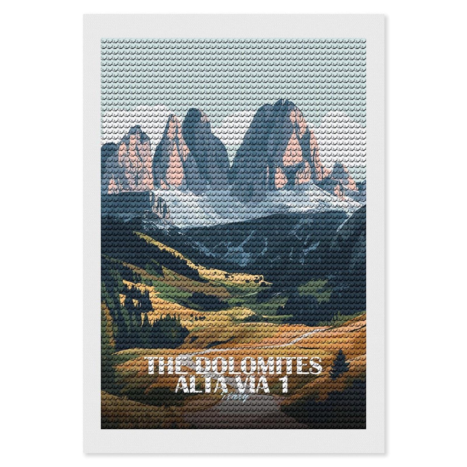 Junmoney The Dolomites Alta Via 1 Italy Diamond Painting Canvas Set 8"x12", for Adults, Bedroom Decor, Good for Quiet Evenings, Festive Craft Gift
