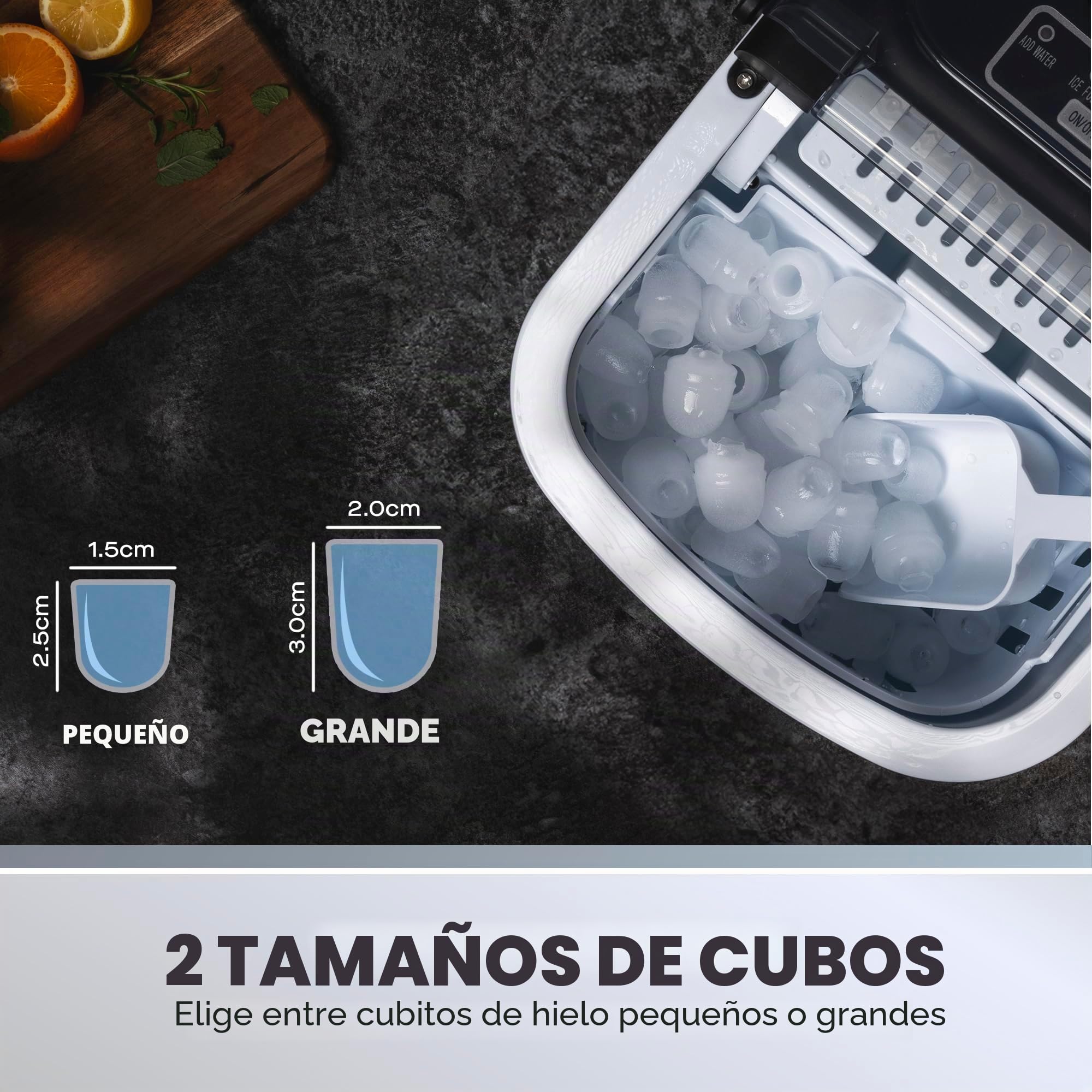 Daewoo Máquina de hielo portátil de 12 kg con asa, 9 cubos de bala en 6 minutos con 2 opciones de tamaño, 12 kg en 24 horas, autolimpieza, cuchara y cesta de hielo incluidas, para bar, hogar, oficina