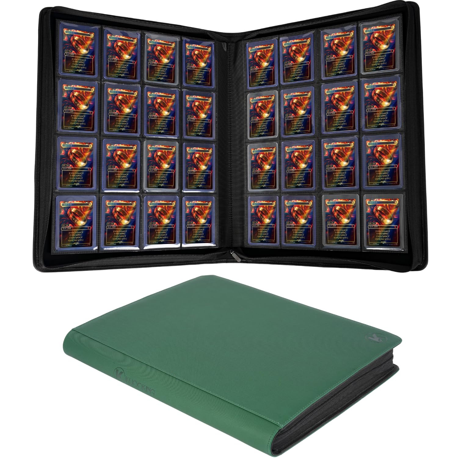 KUOOKING Jumbo Toploader Binder - Holds 640+ Top Loaders for Cards, 16 Pocket Top Loader Binders with Sleeves for 3