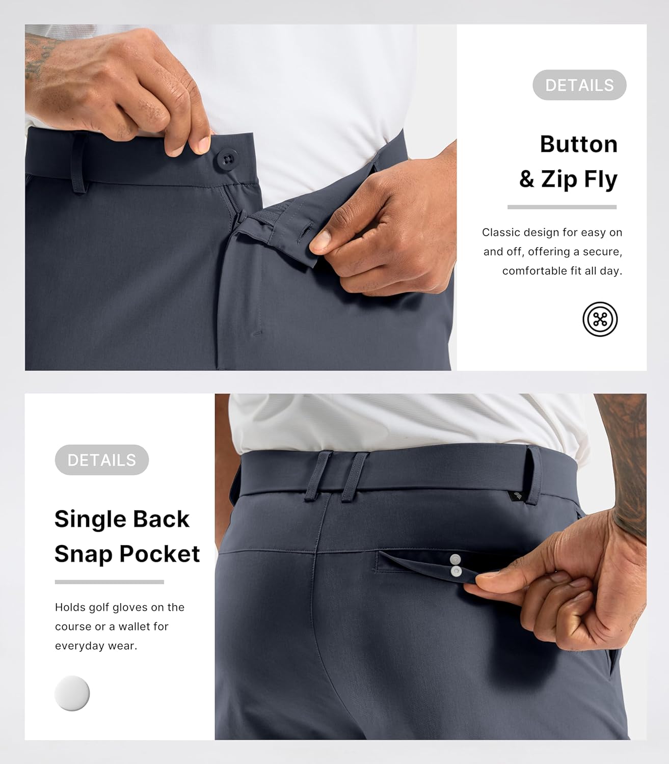 Soothfeel Mens Golf Pants Classic Fit Stretch Work Dress Pants 30"/32"/34" Quick Dry Lightweight Casual Trousers with Pockets - Image 5