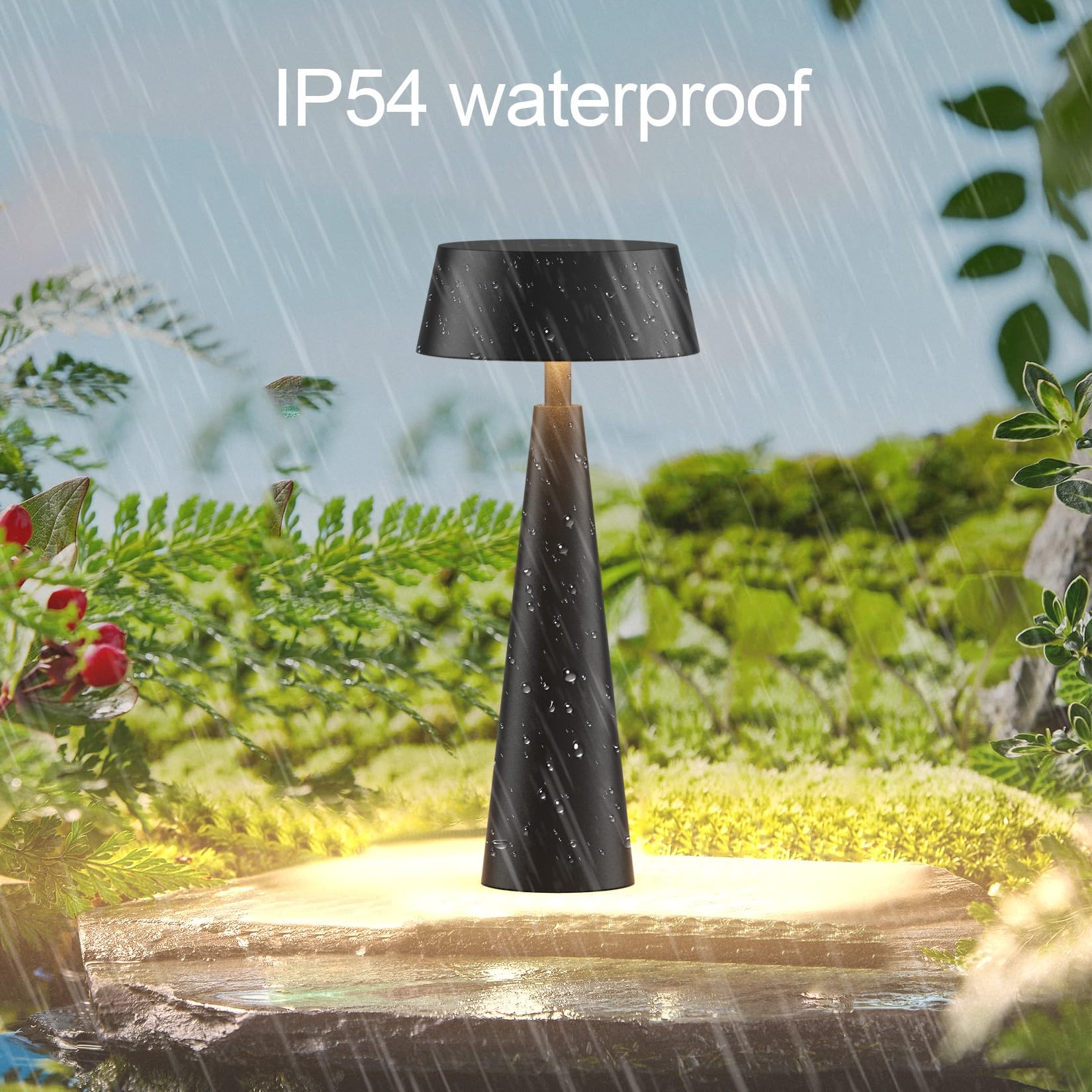 Lampe de table LED sans fil avec batterie, intensité variable 3000K-6000K, rechargeable IP54, Noir