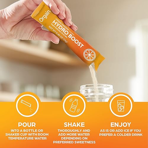 Miniatura 5 de Orgain paquetes de hidratación rápida orgánica de naranja mandarina Hydro Boost  con electrolitos y superalimentos menos azúcar sin gluten vegano