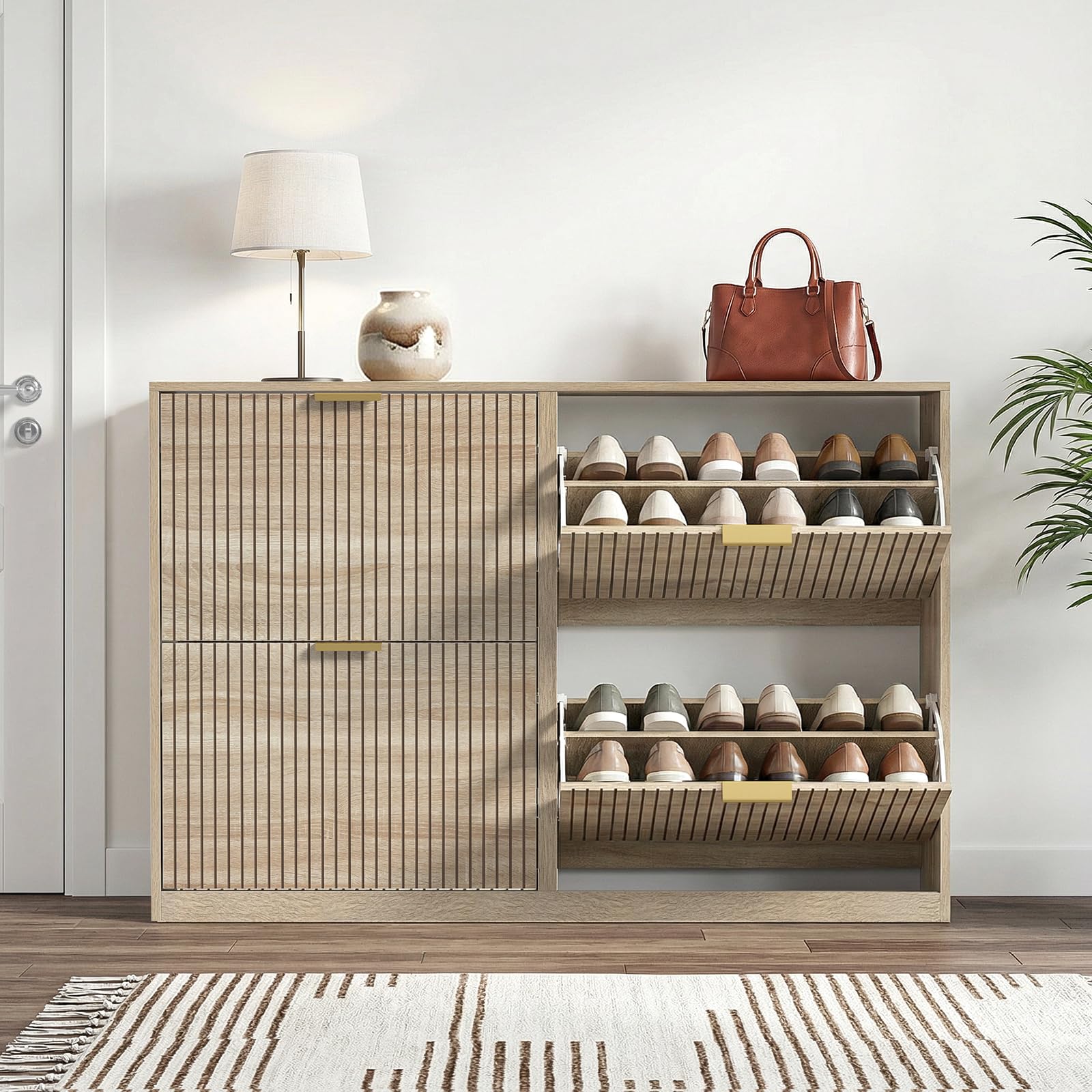 Meuble à Chaussures Entrée avec 4 Portes, Armoire Chaussures pour 24 Paires