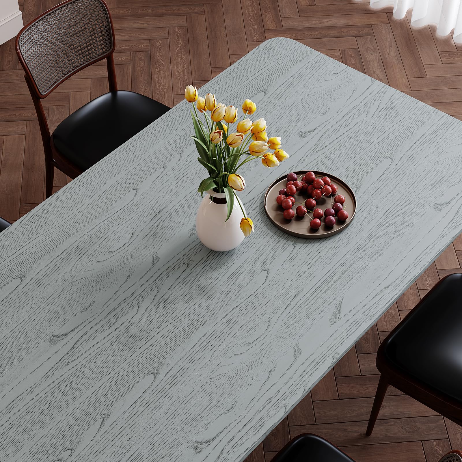Papel pintado de madera rústica gris para tapar imperfecciones en encimeras