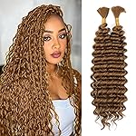 Human Braiding Hair Mix Synthetic Boho Hair for Braiding, 20 Inch Deep Wave Bulk for Boho Braids 2 Pcs Curly Bohemian Wet and Wavy Braiding Hair(27, 20 Inch-2pcs)