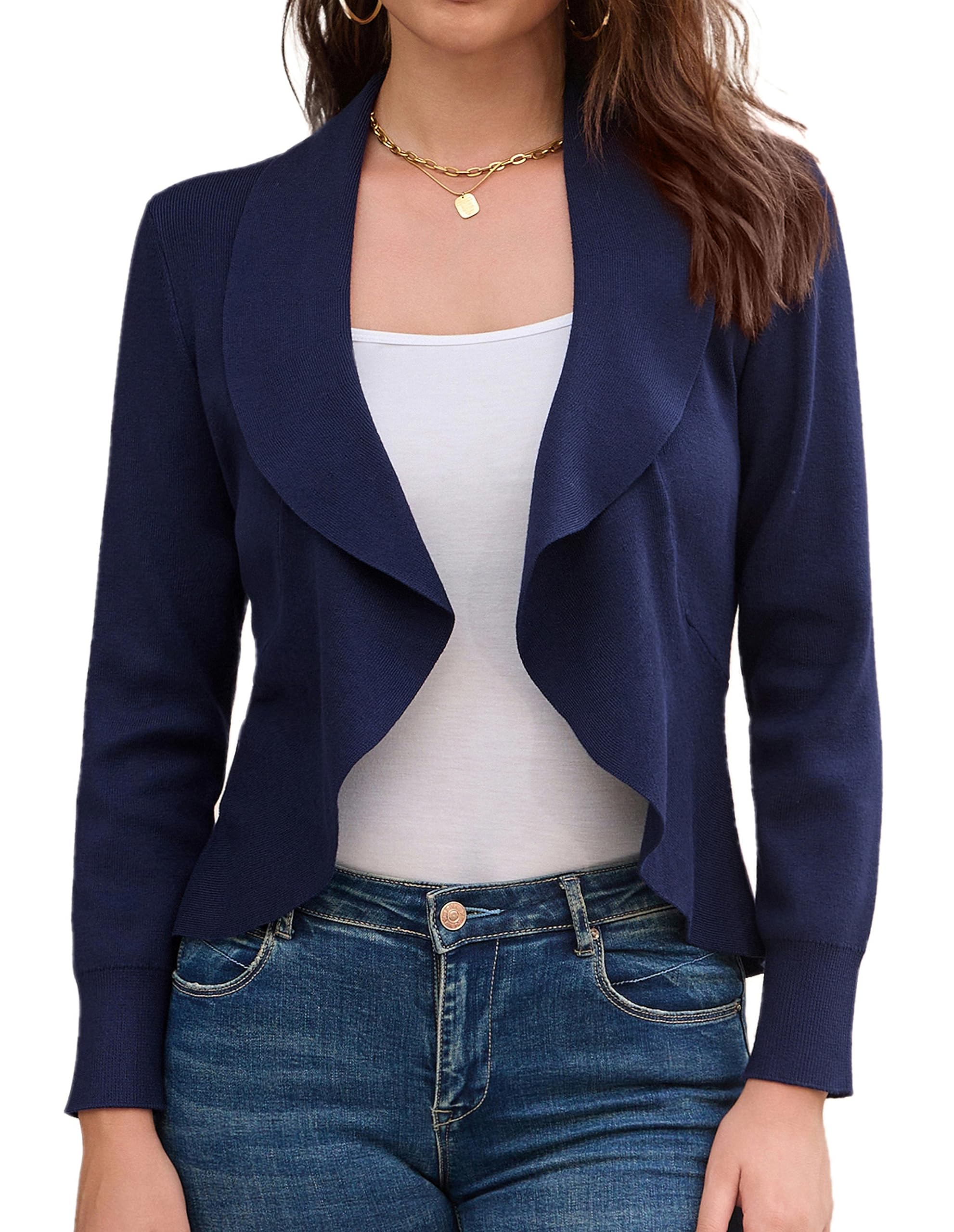 GRACE KARIN Cárdigan De Manga Larga Elegante para Mujer Chaqueta de Punto Corta Diseño Abierta
