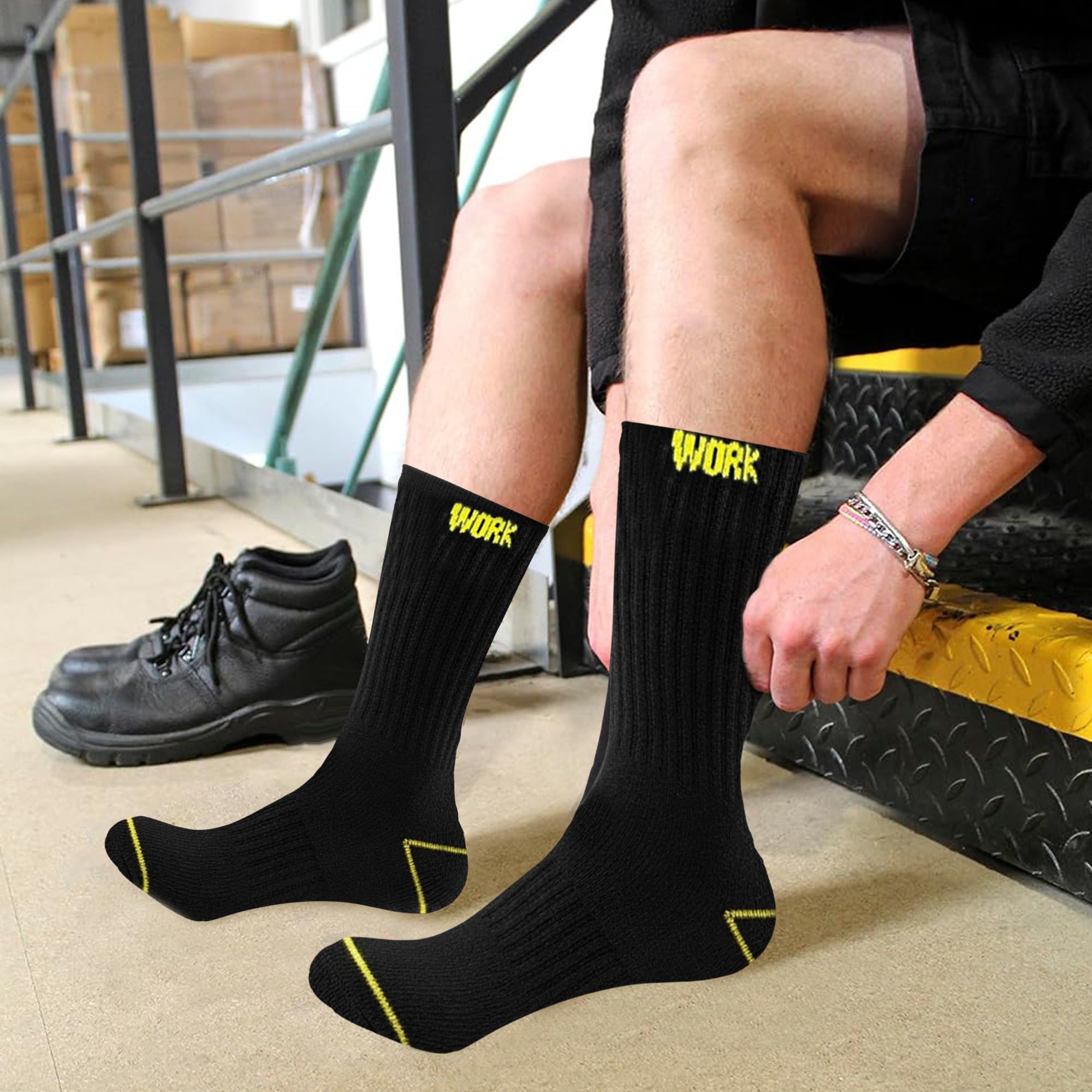 Lot de 20 paires de chaussettes de travail respirantes et résistantes pour homme - Coupe extensible - Talon et orteils renforcés - Pour l'extérieur, la randonnée, la marche, l'athlétisme, Noir , 18