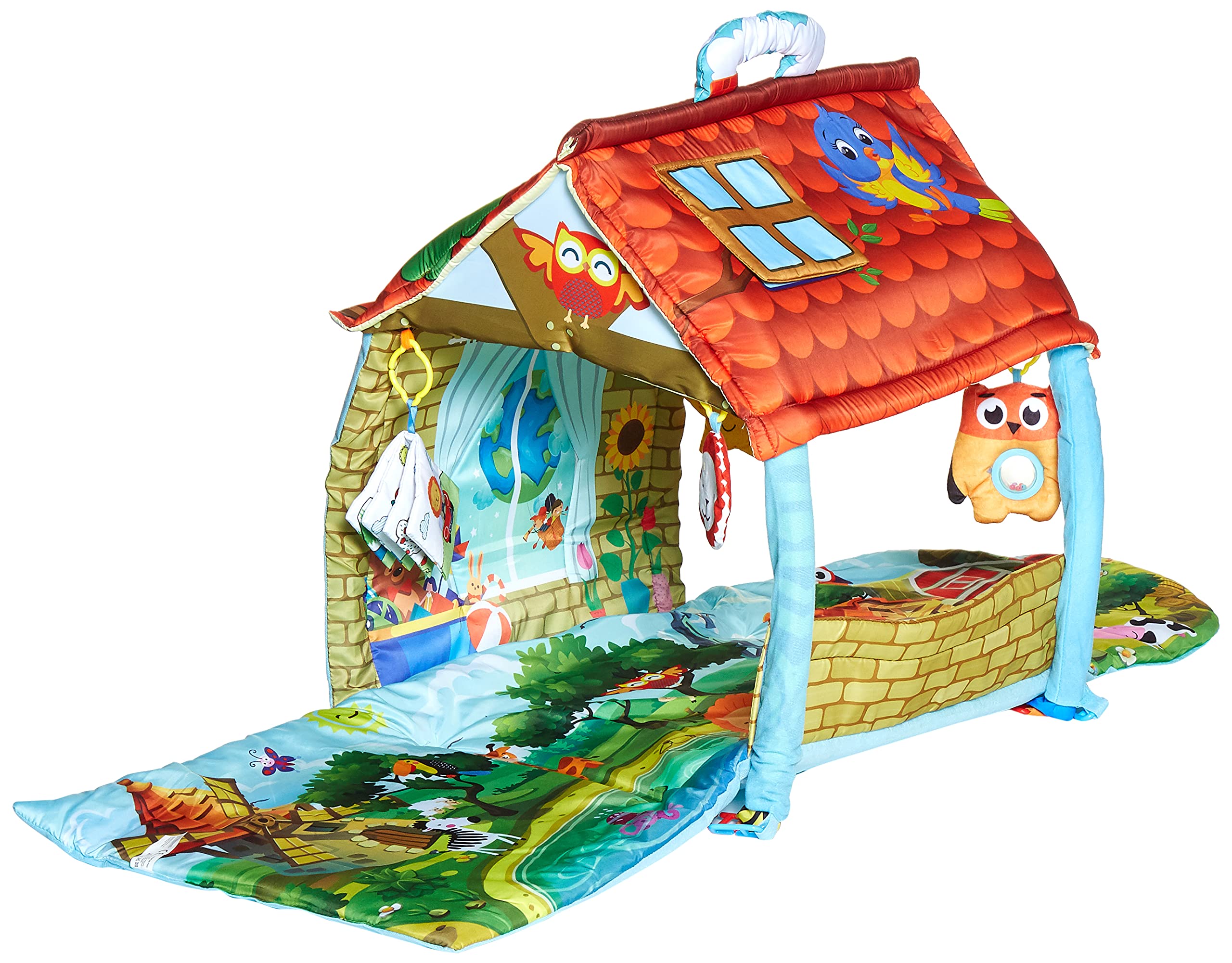 Lionelo Agnes Plus 2in1 Krabbeldecke für Baby, Spielmatte Baby, 2 Spielbögen, Spielhaus, Stoffbuch, Spielzeuge Bunte, Rasselkette, verstärkter Boden, kontrastreiche Farben