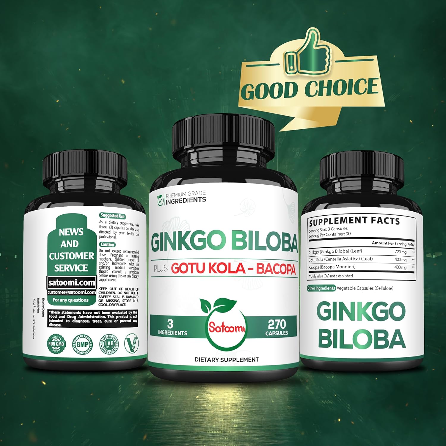 1520mg Ginkgo Biloba Supplements with Gotu Kola Leaf, Bacopa Monnieri - 270 Capsules - Extra Strength Support for Brain Health, Memory Function, Focus & Vision Quality - 3 Month Supply - Image 6