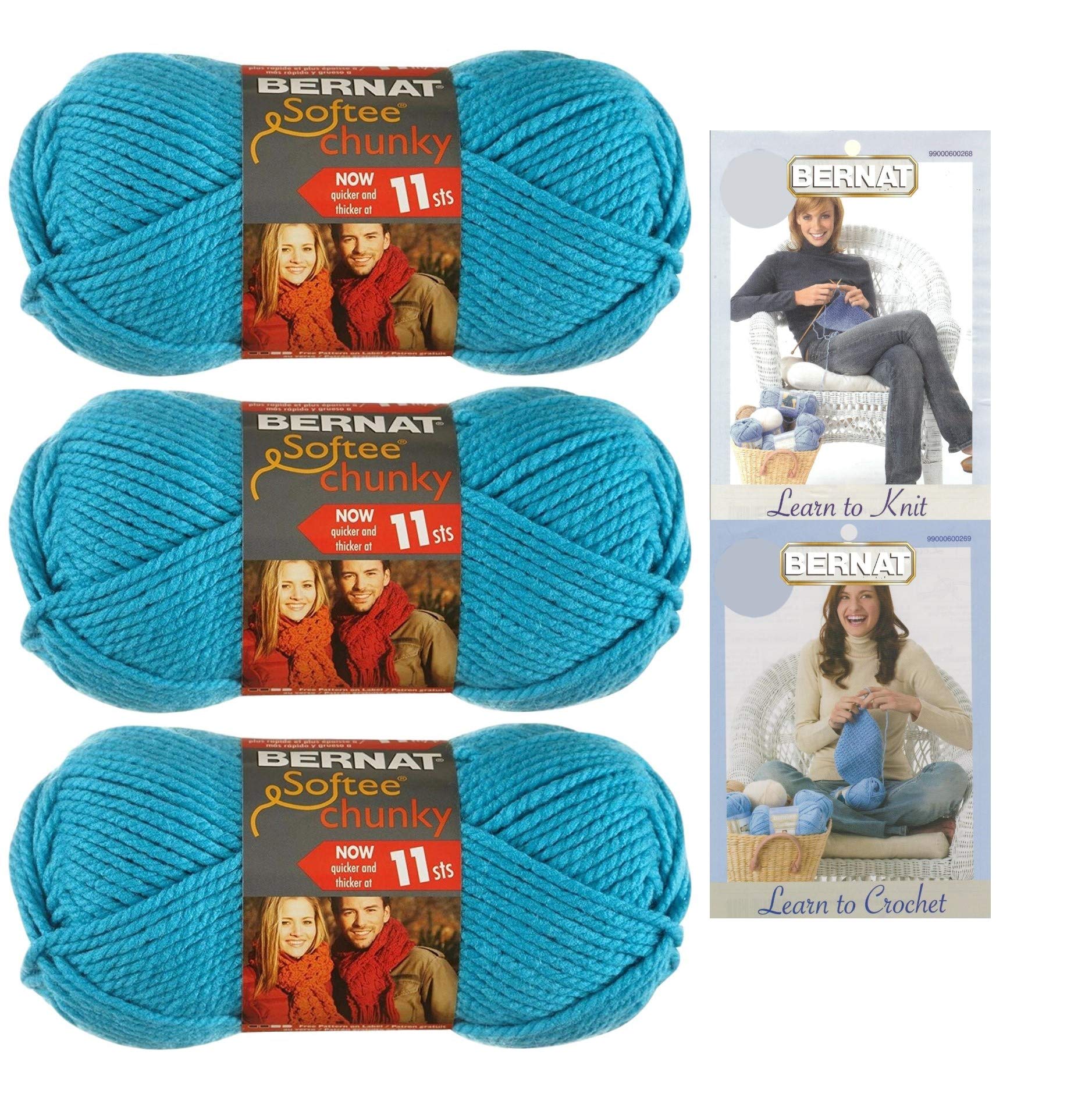 Bernat Softee Chunky Yarn Bundle Super Bulky Number 6, 3 Skeins Ultra Blue 28742