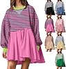 Women Sweatshirts Dress Oversized Striped Long Sleeve Crewneck Pullover Tops Casual Mini Dress Fall Outfits 2024