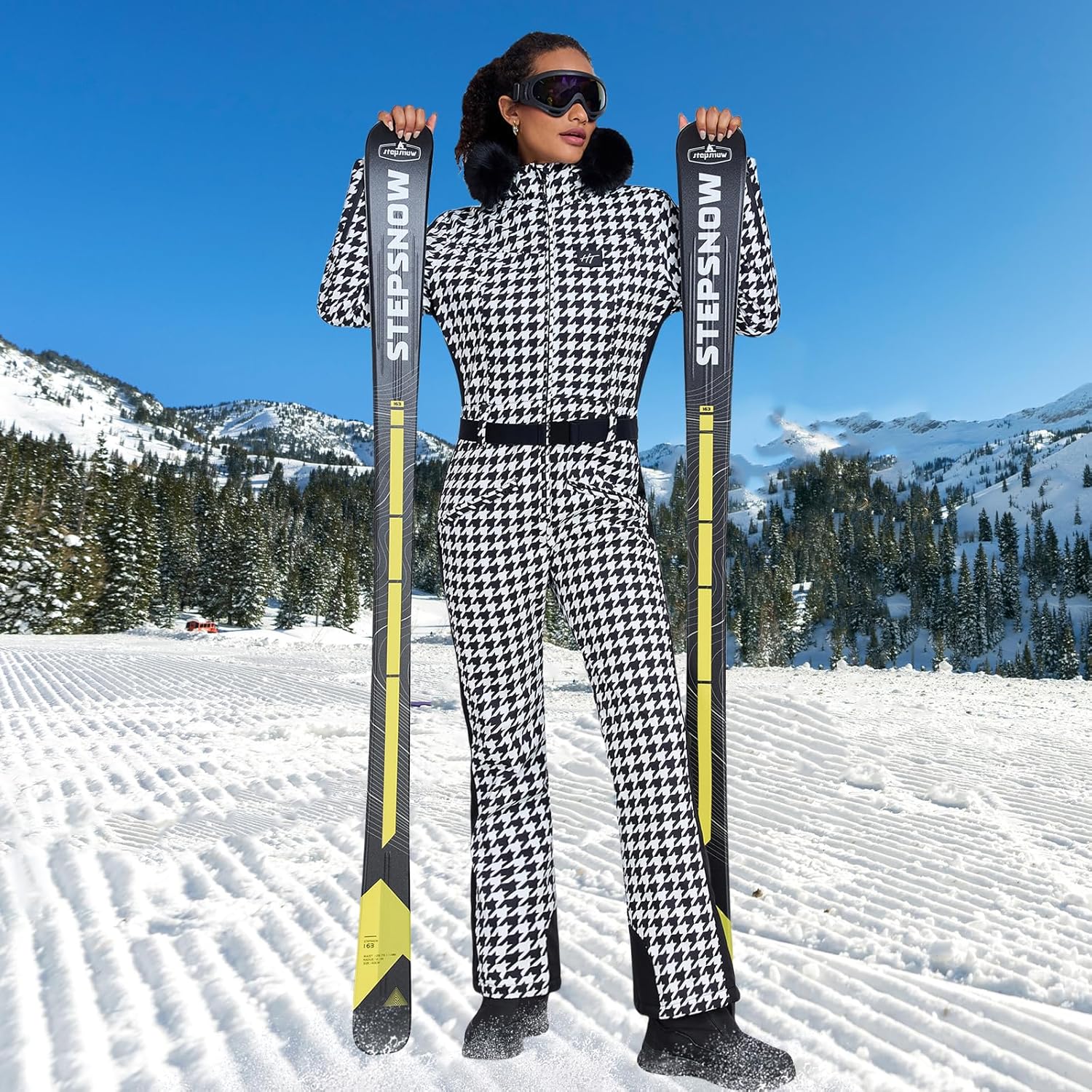 GS SNOWING Women's Ski Suit One Piece Snowsuits Snowboard Ski Outfit Faux Fur Collar Slim Jumpsuit Jacket Insulated Windproof - Image 2