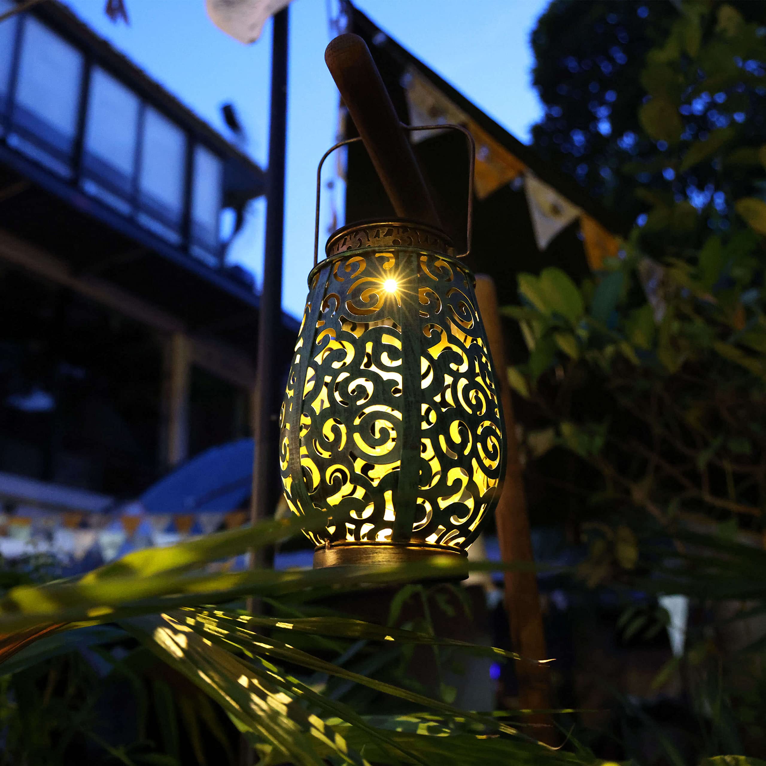 AnnaStore Farol Solar Para Colgar Al Aire Libre, Lámparas LED De Metal, Iluminación Decorativa Para Decoración De Jardín, Patio, Césped, Mesa, Impermeable, 1 Paquete, Dorado