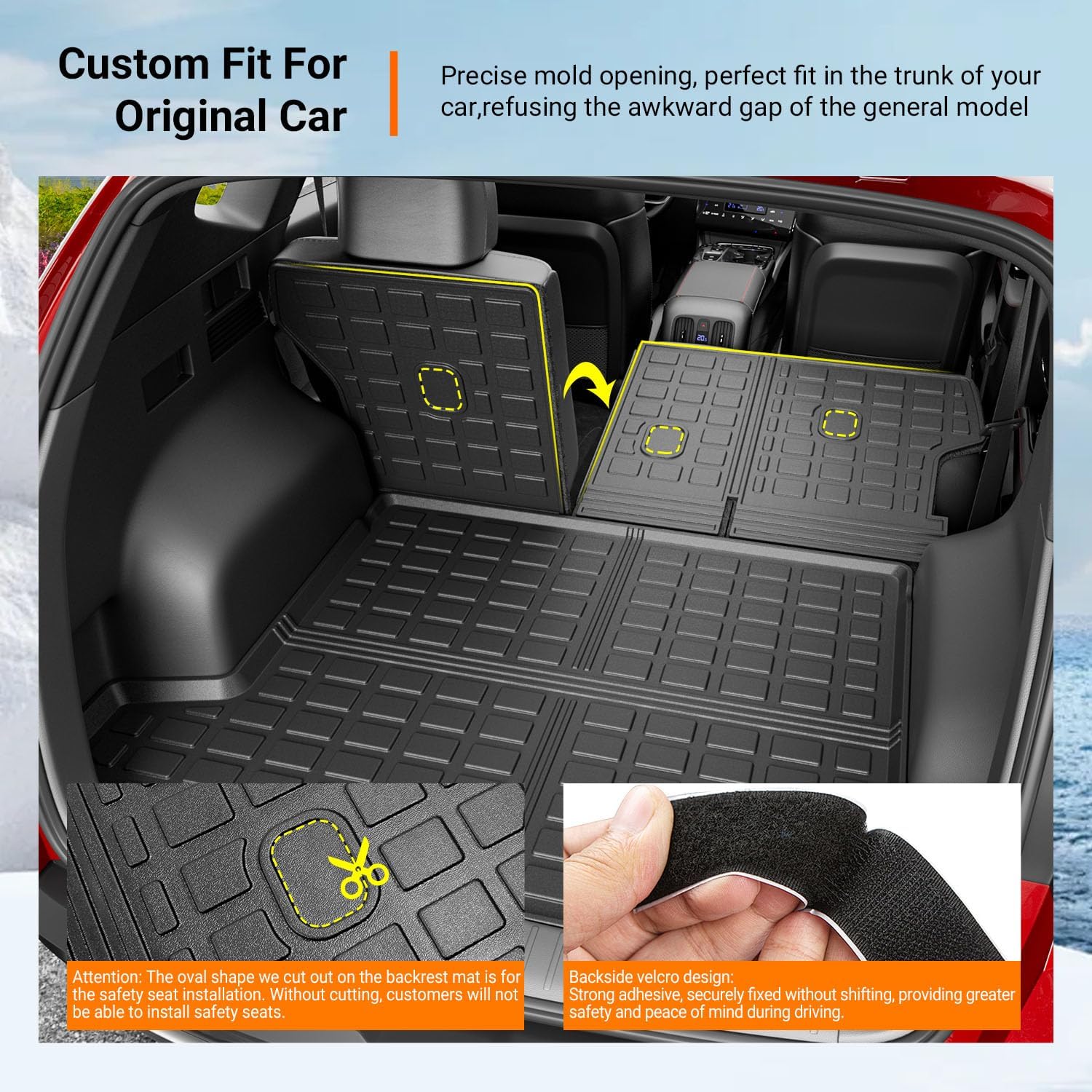 powoq Floor Mat Compatible with 2022 2023 2024 2025 2026 Hyundai Tucson Trunk Mat Backrest Mat TPE Cargo Liner Replacement for 2022-2026 Hyundai Tucson Accessories Upgrade Trunk Mat+Backrest Mat+Floor Mat