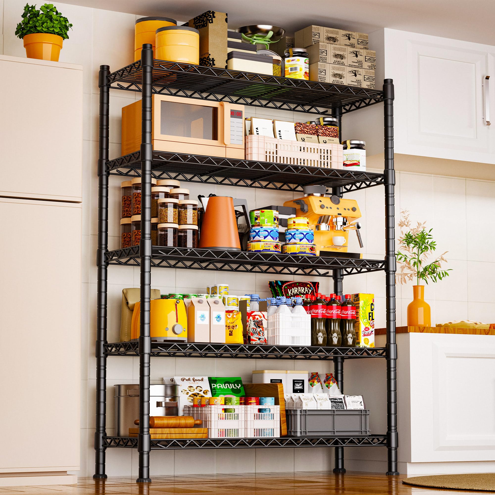 YOHKOH 5-Wire Shelving Metal Storage Rack Adjustable Shelves for Laundry Bathroom Kitchen Pantry Closet(36L x 14W x 71.9H, Black)