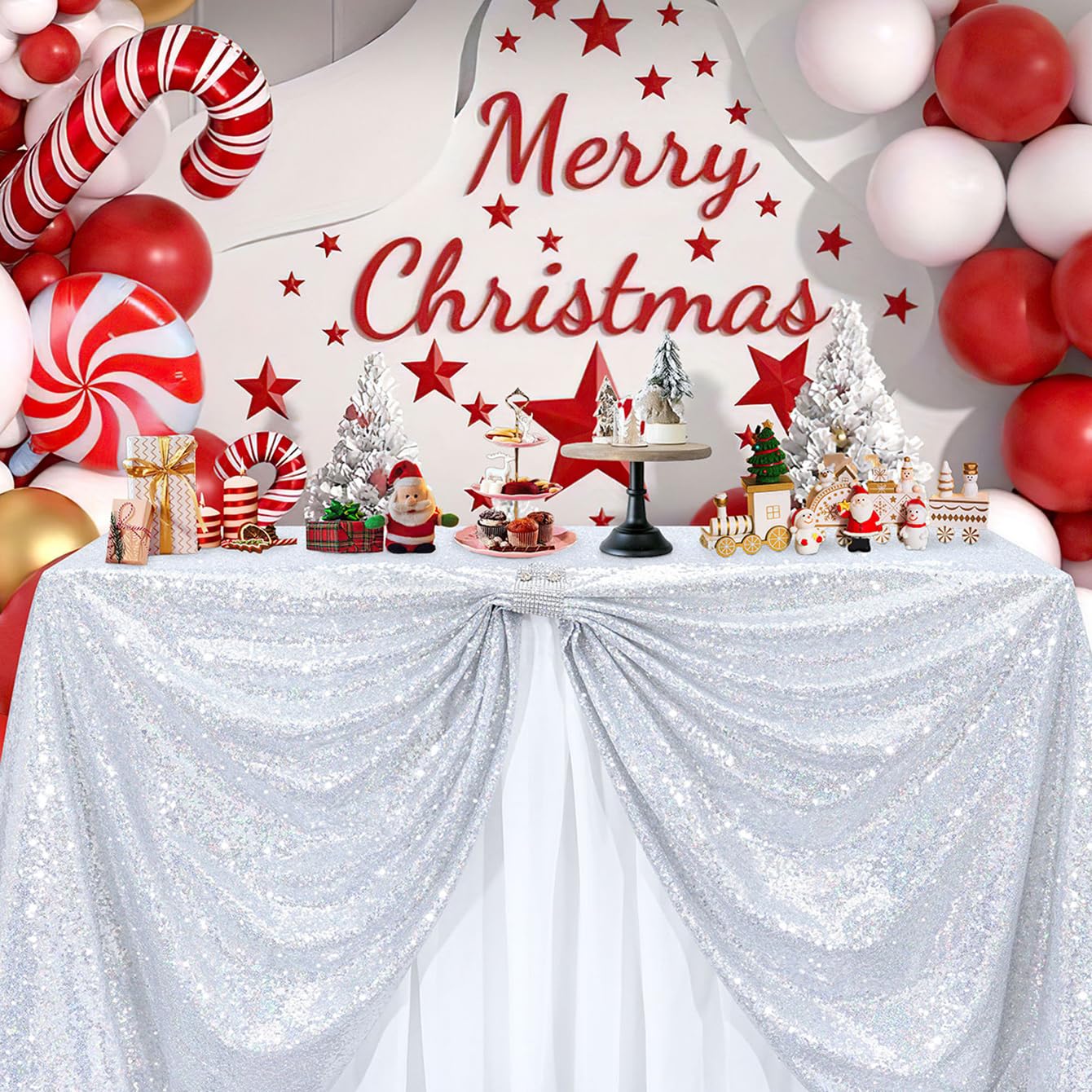 Silver Sequin Tablecloth Fabric Parties Laser Glitter Birthday Overlays