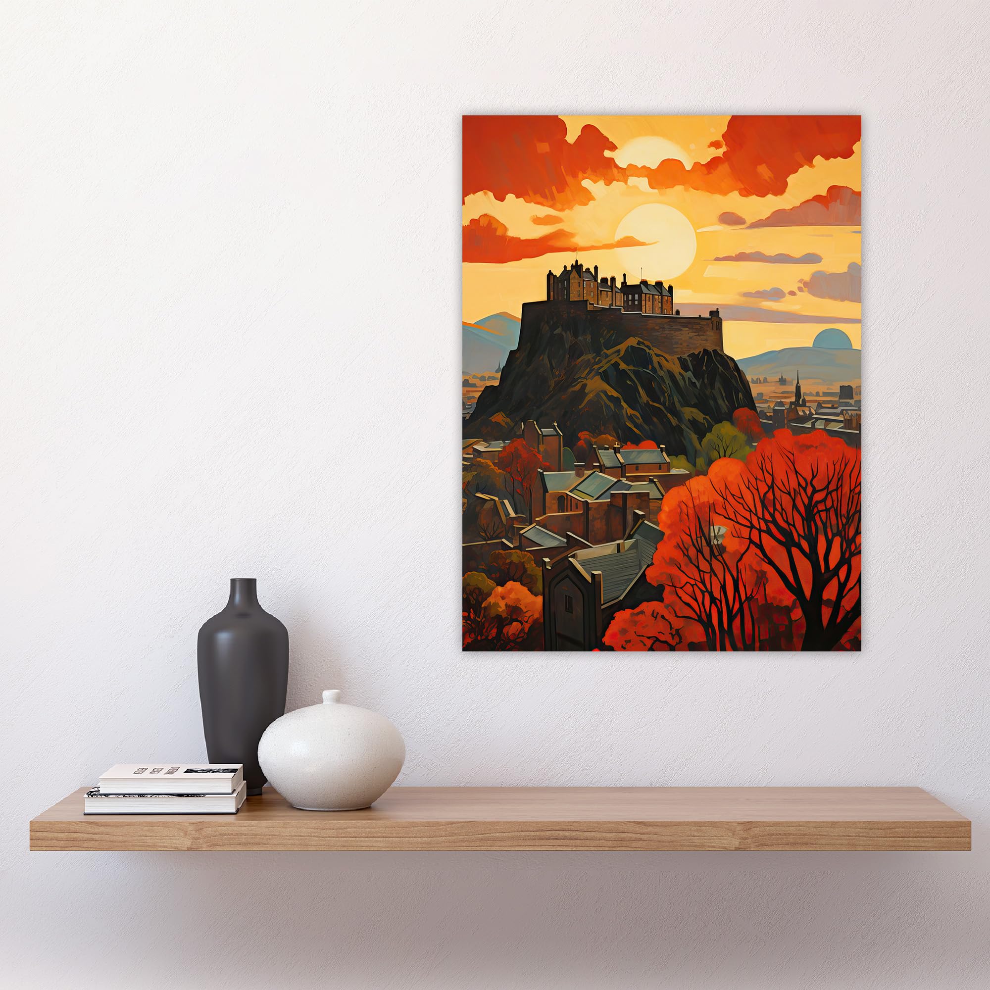 Artery8 Edinburgh Castle Oil Painting Twilight In Autumn Cityscape Large Wall Art Poster Print Thick Paper 18X24 Inch - Image 4