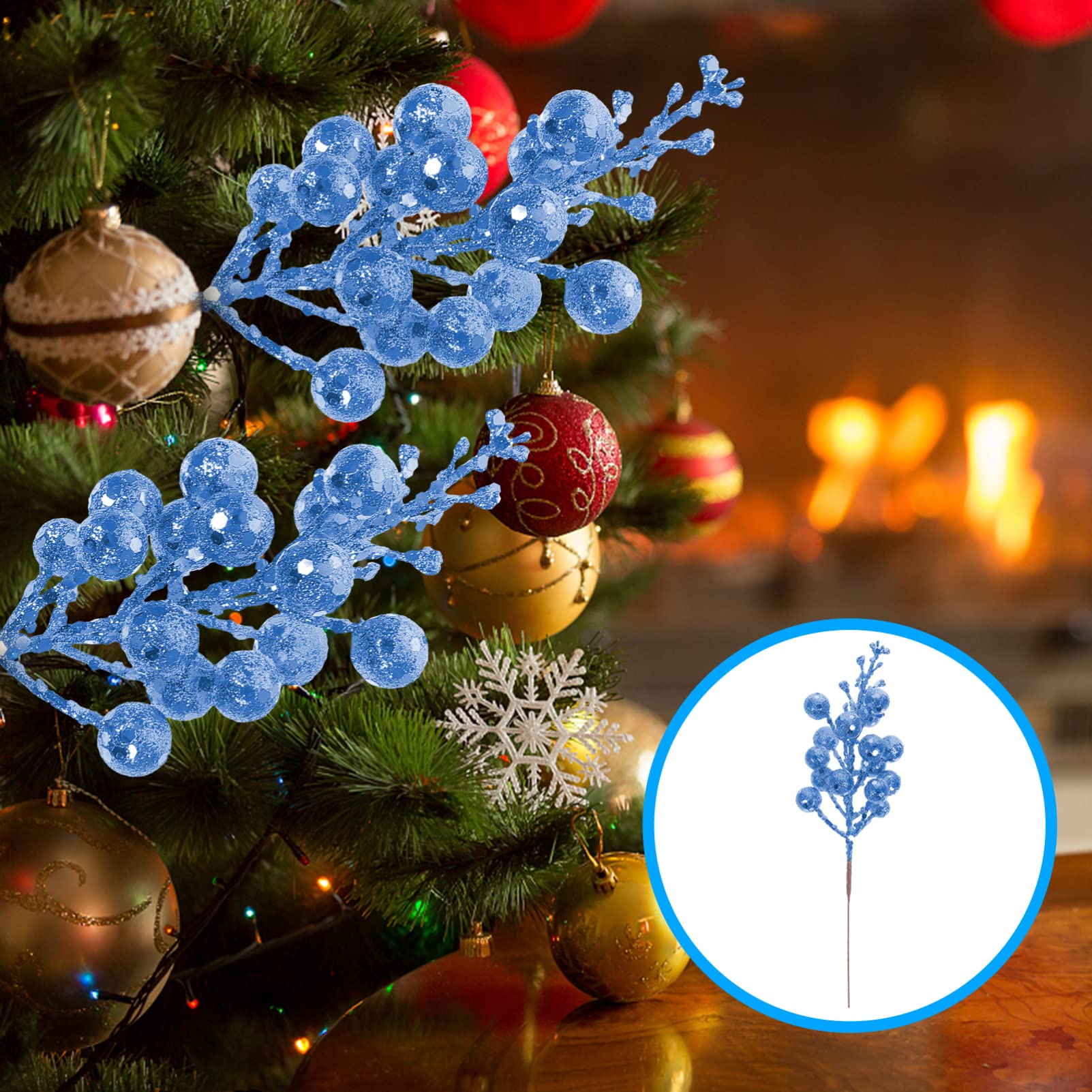 Alipis 10Pcs Christmas Glitter Berry Stems - Image 2