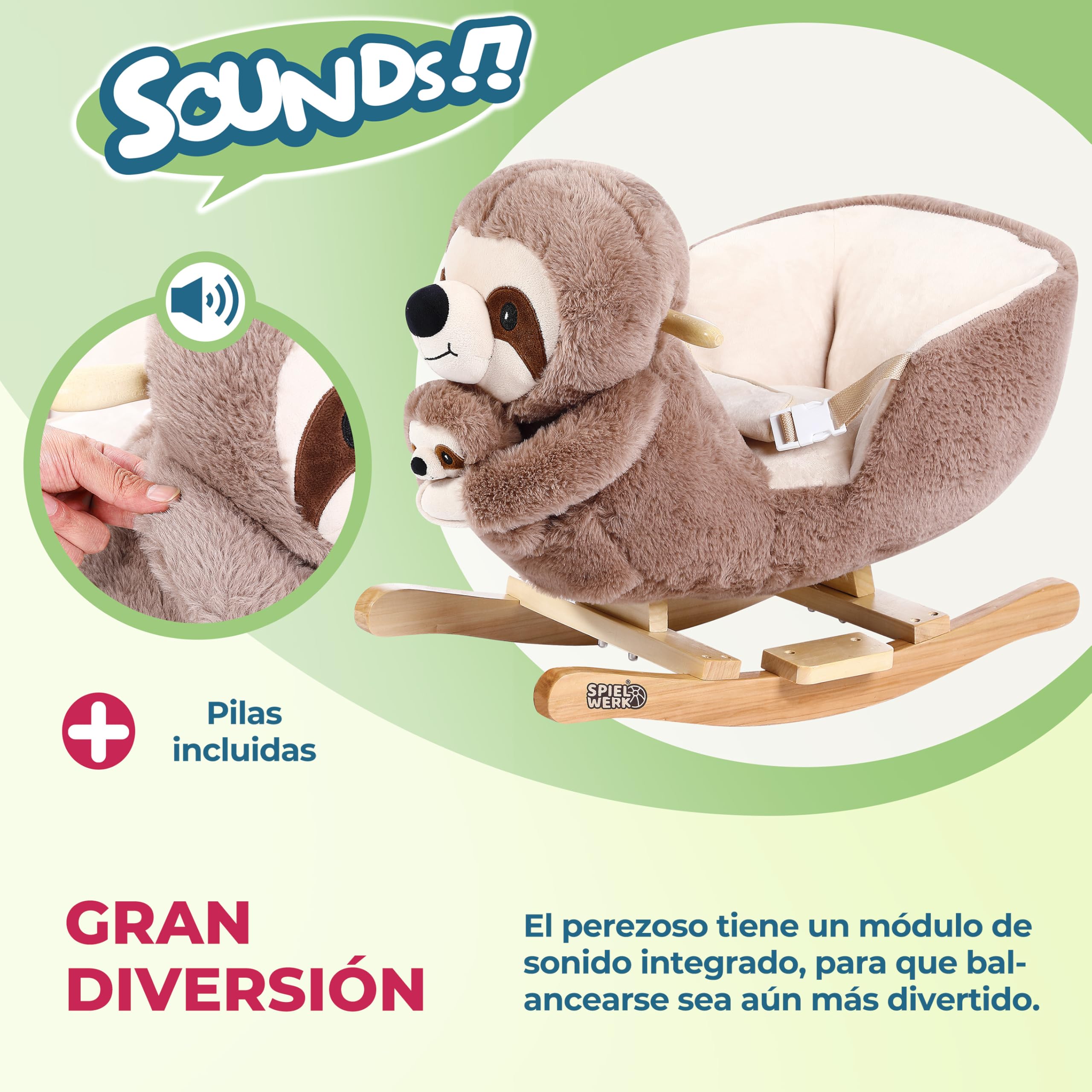 Deuba Peluche Balancín para Niños Perezoso Mecedor con Cinturón de Seguridad Teddy Bebé Extra Juguete