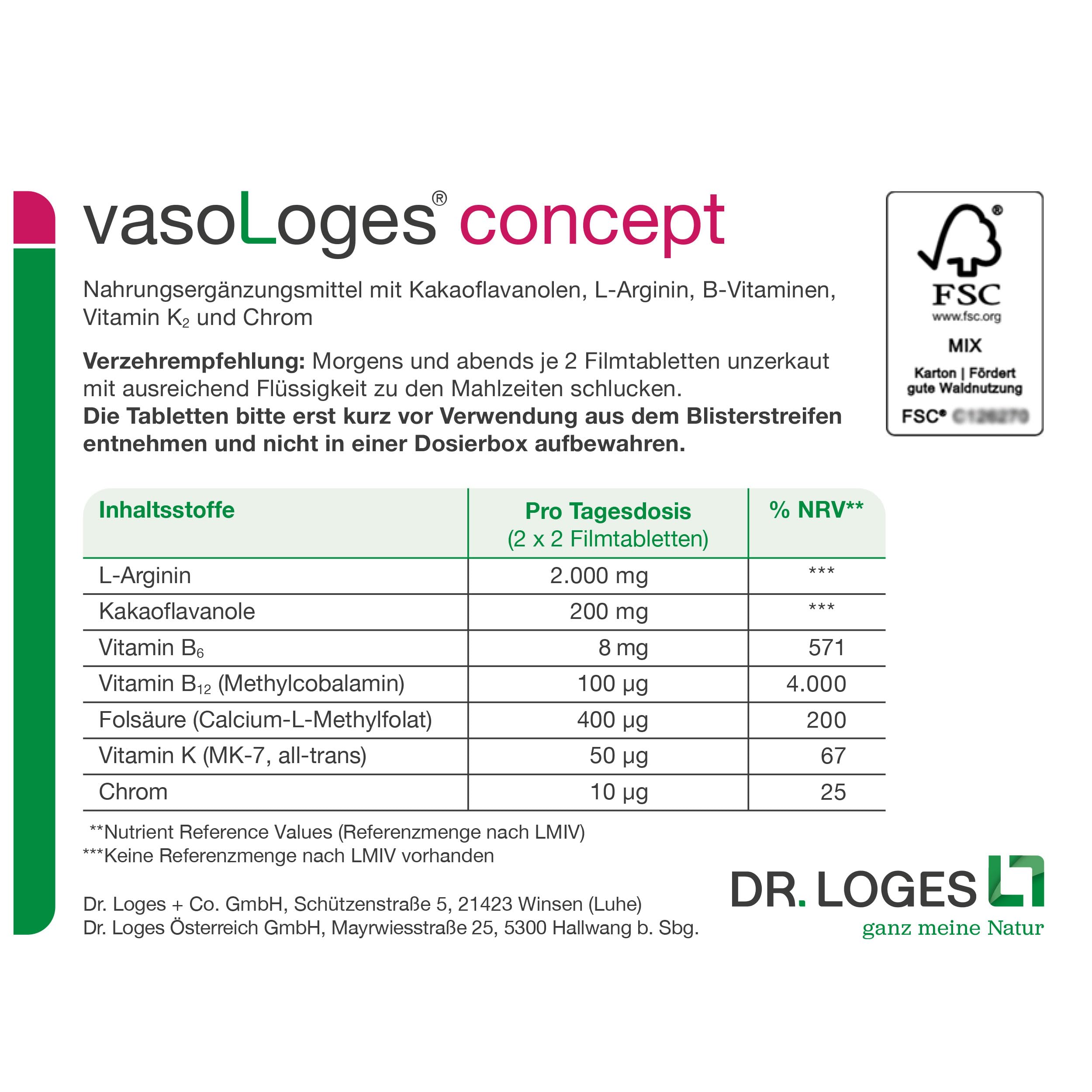 vasoLoges® concept - 120 Tabletten – mit Kakaoflavanolen zur Förderung der Elastizität der Blutgefäße und damit als Beitrag zum normalen Blutfluss*