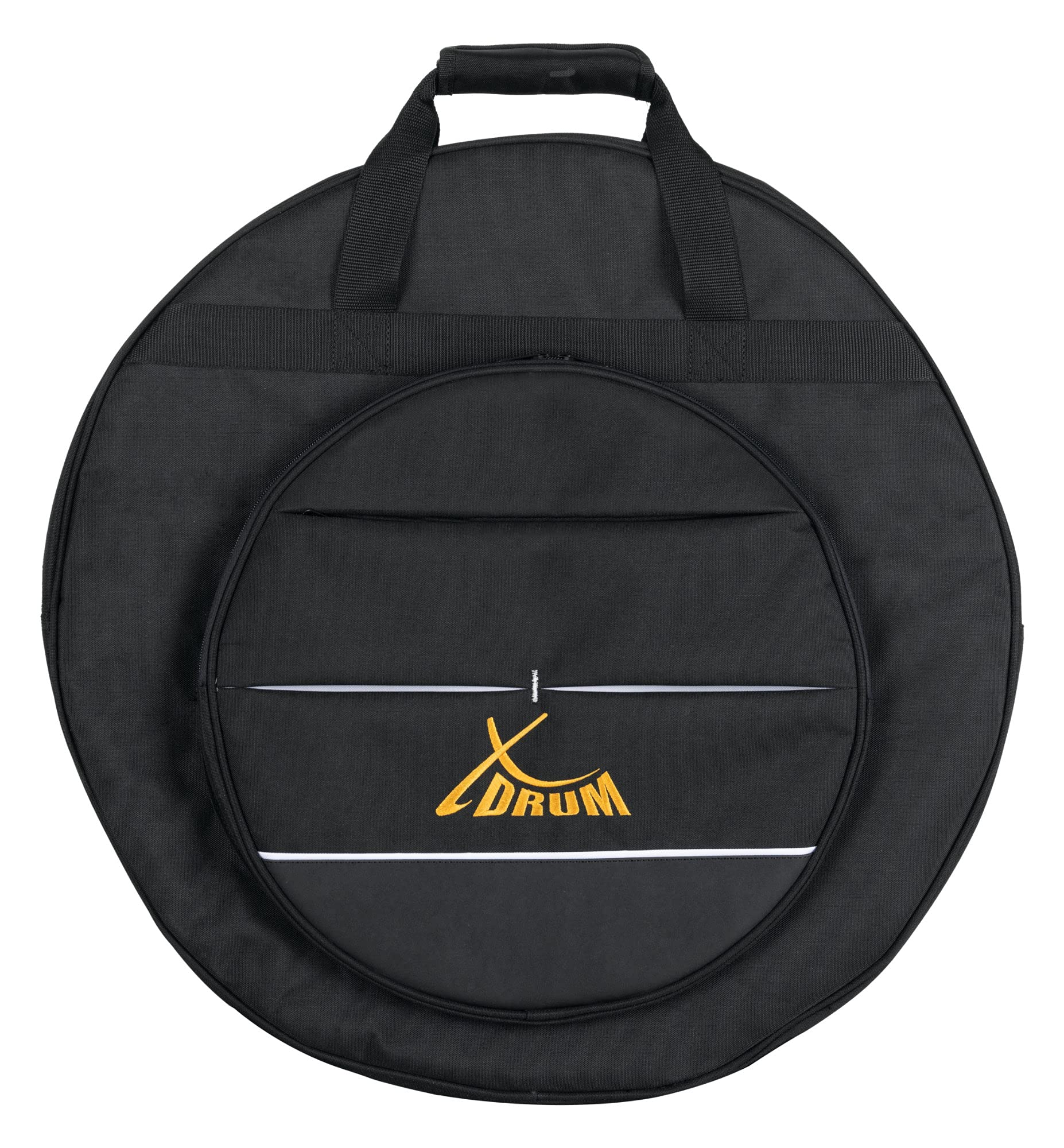 Borsa XDrum per piatti fino a 22" con divisori imbottiti per 5 piatti, tasca esterna da 14" per splash/hi-hats, manico e bretelle, colore nero.