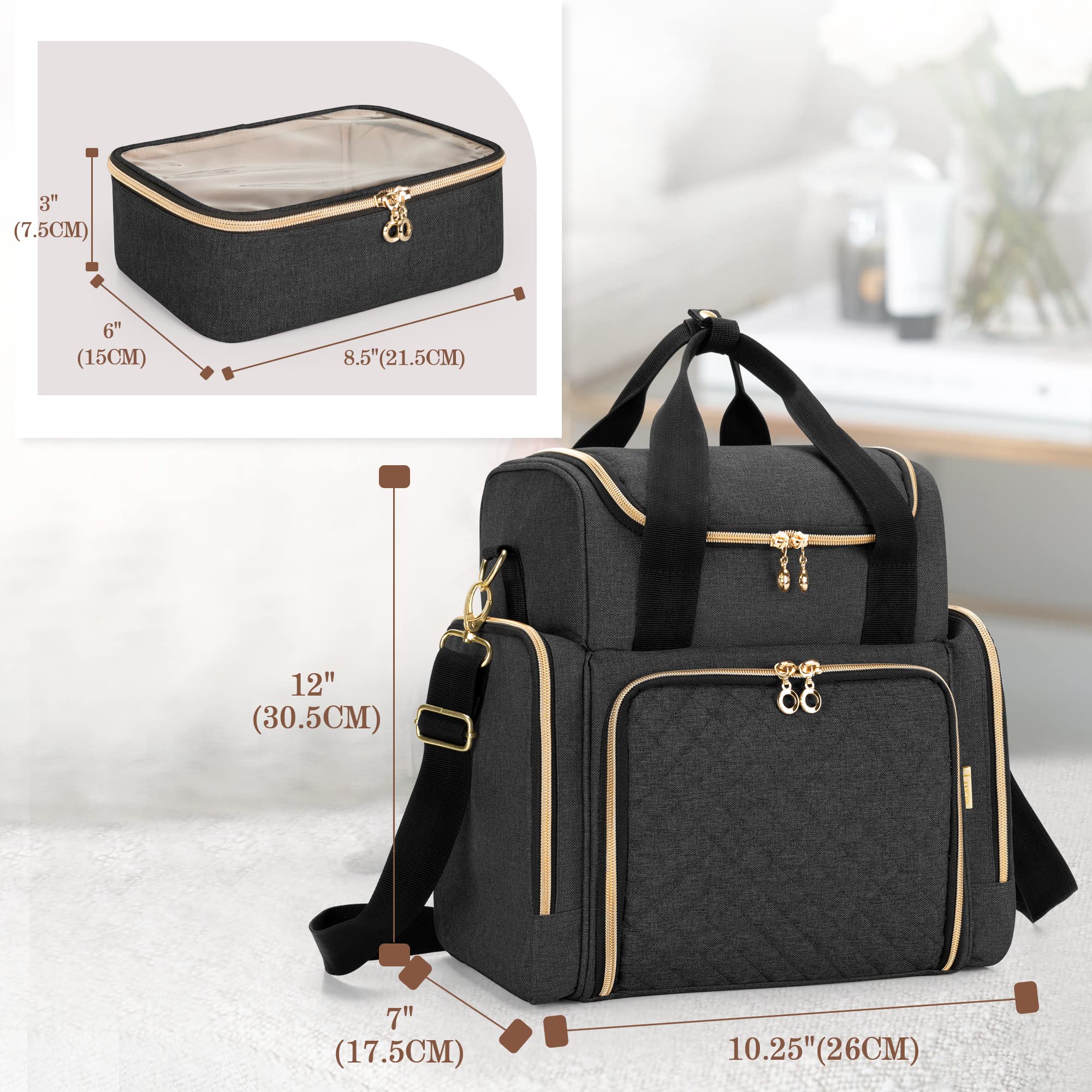 Luxja Kulturtasche Damen, Make Up Organizer Tasche, Kosmetikkofffer für Make up, Kosmetiktasche zum Tragen, Reise Kulturbeutel für Mädchen, Männer und Frauen, Schwarz | Kosmetikkofffer für Make up, Kosmetiktasche zum Tragen, Reise Kulturbeutel für Mädchen