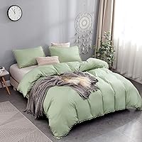 Vista 4 de Juego de funda de edredón de 3 piezas, 100% microfibra lavada, suave y transpirable, con cierre de cremallera y lazos de esquina.