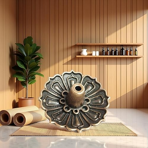 Miniatura 8 de Lotus - Soporte para incienso de latón, soporte para palo con colector de cenizas desmontable para sala de yoga, sala de té, quemador de incienso de