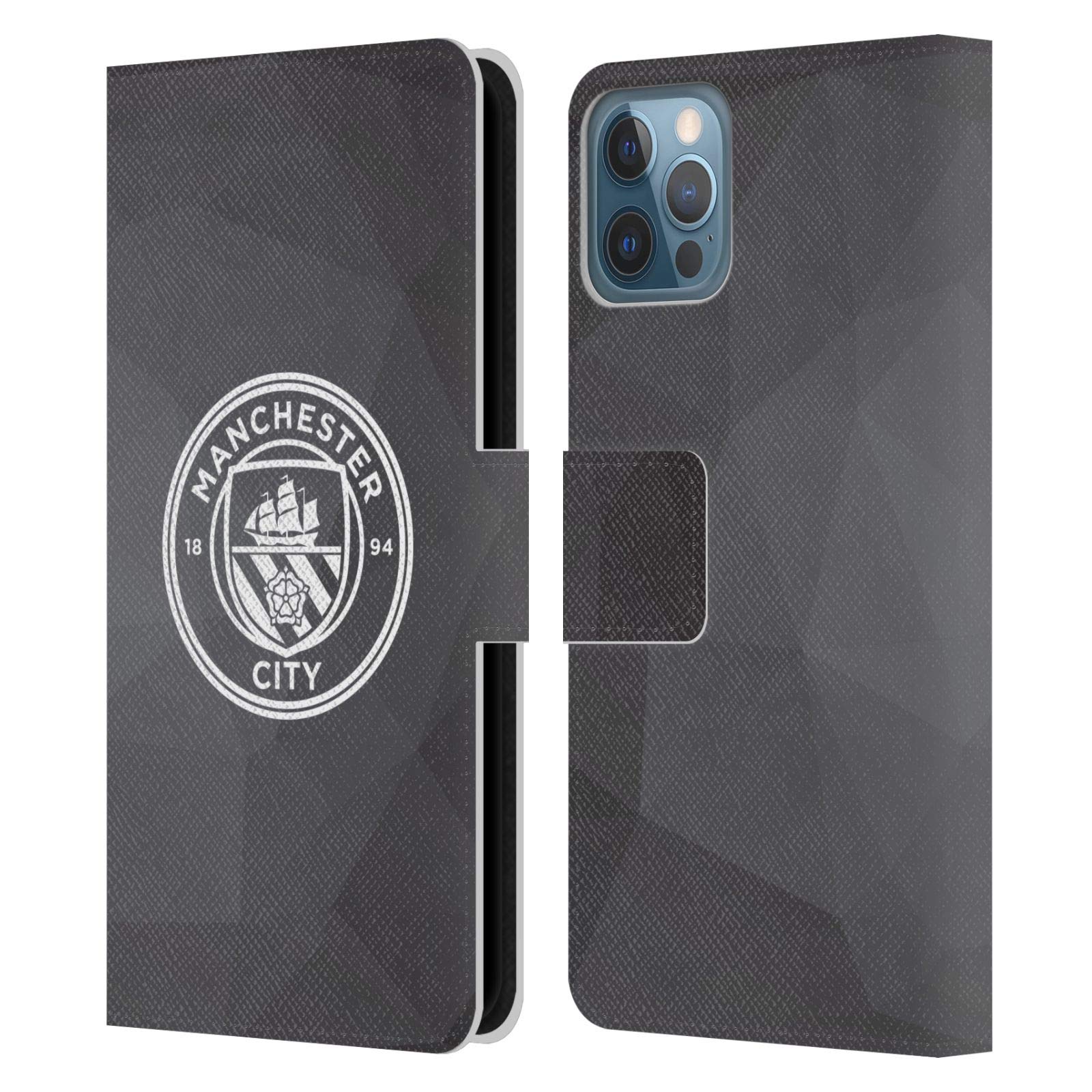 Head Case Designs Officially Licensed Manchester City Man City FC Black White Mono Badge Geometric Leather Book Wallet Case Cover Compatible With Apple iPhone 12 / iPhone 12 Pro