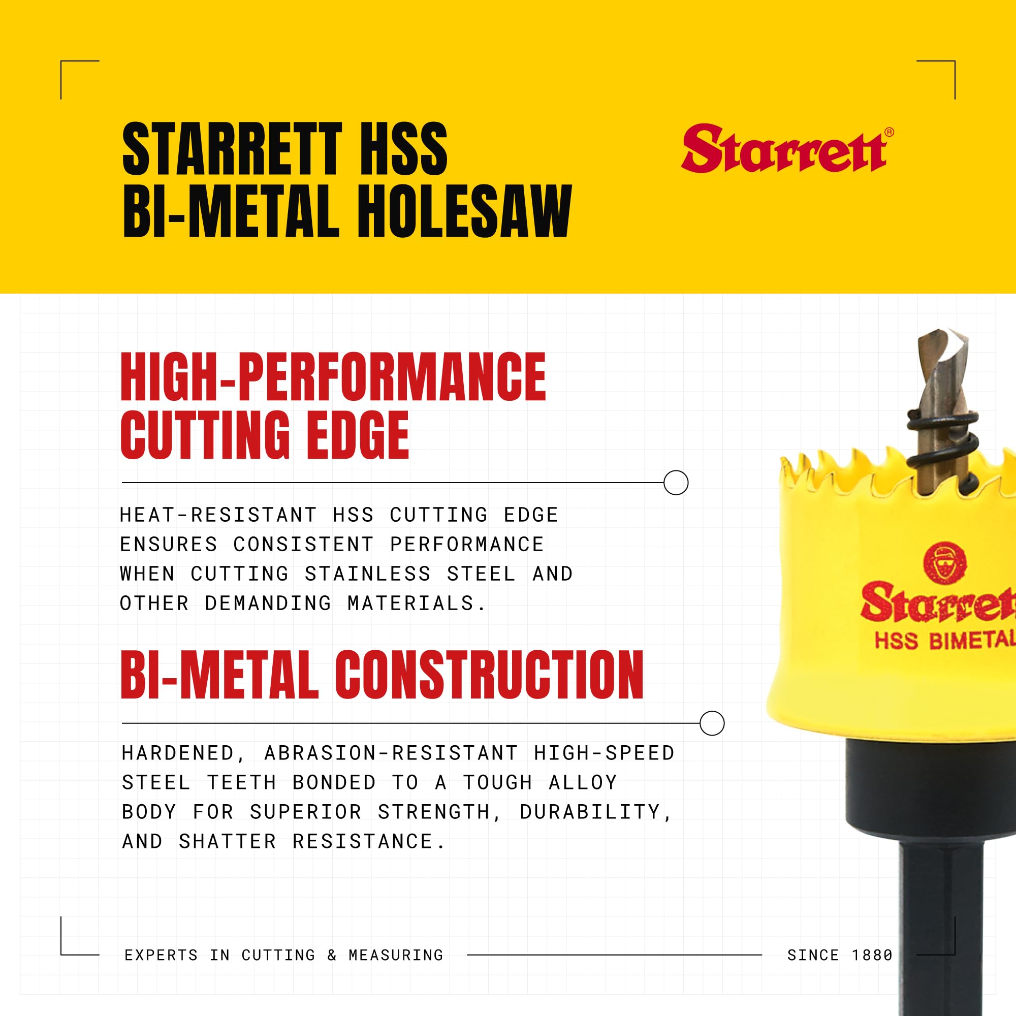 Starrett Bi-Metall-Lochsägen-Bausatz - 6-teiliger KCS06001 Akku-Glattschnitt-Lochschneider mit Dorn-Set - Kompatibel mit Bosch Dewalt Hitachi Festool Milwaukee