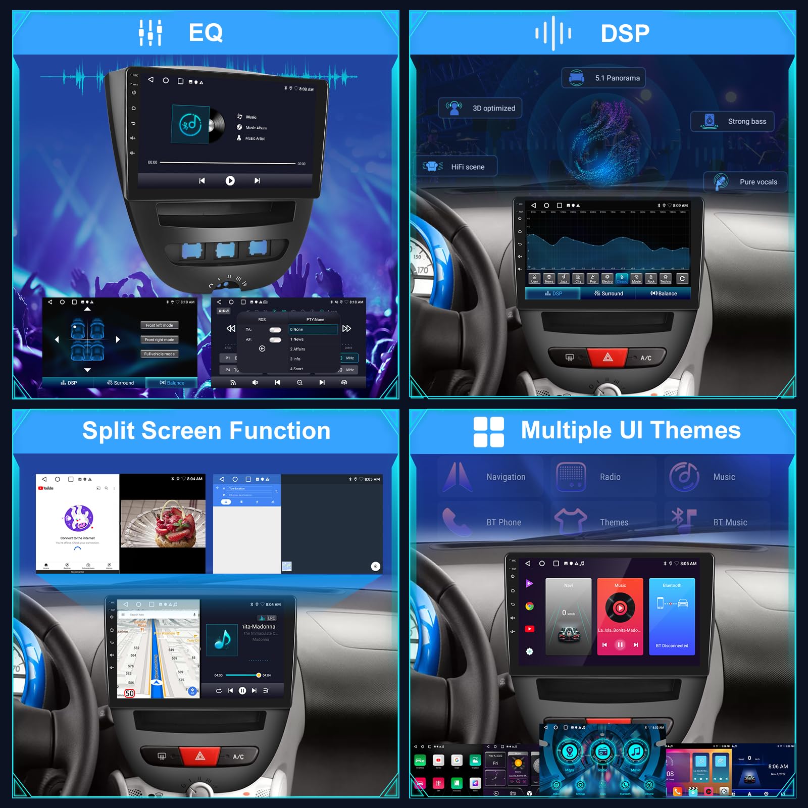 [2+64G] Autoradio Android per Peugeot 107 / Citroen C1 / Toyota Aygo 2005-2014 con Wireless Carplay e Android Auto - 10.1 Pollici Touchscreen Radio con WiFi GPS DSP SWC